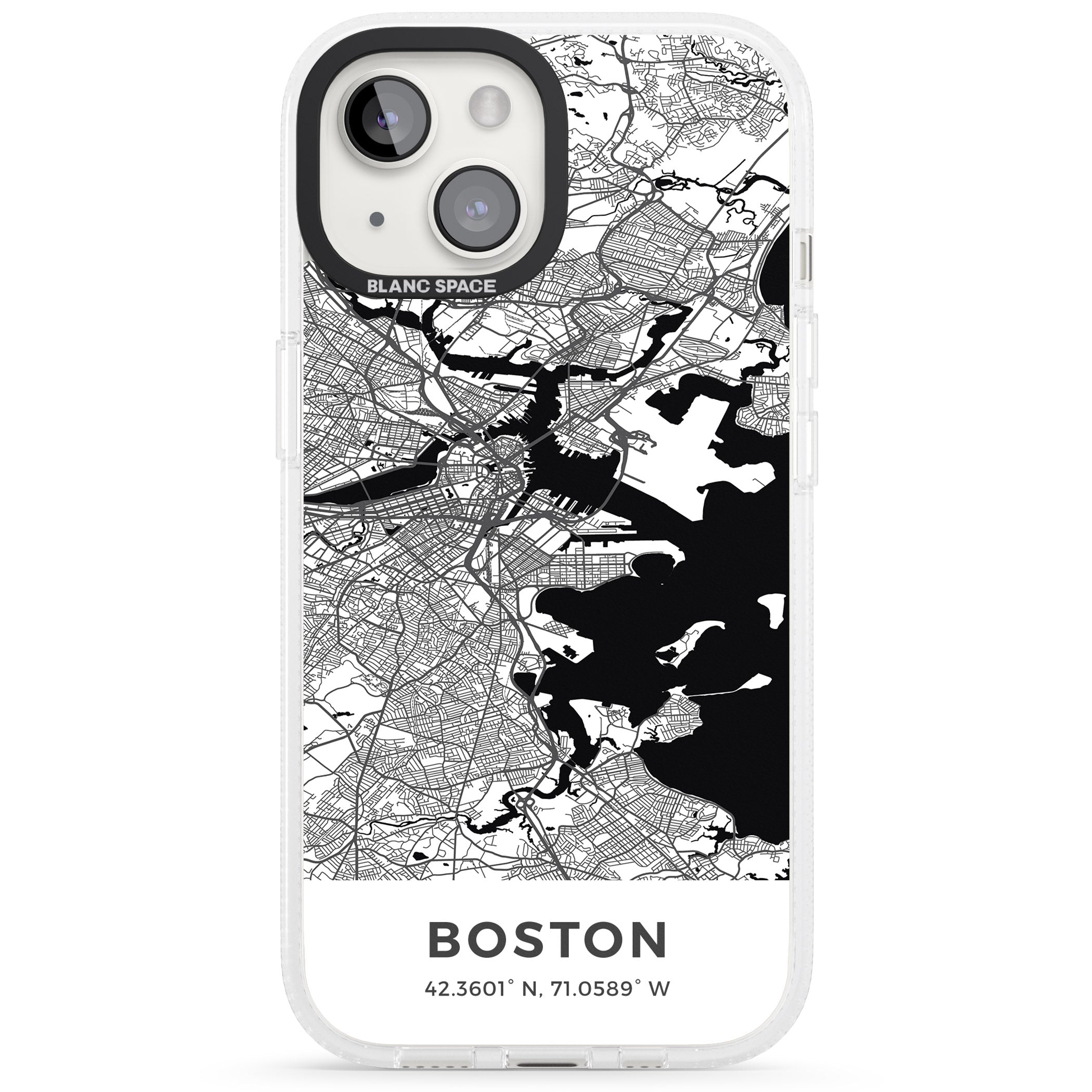 Map of Boston, Massachusetts iPhone 15 / 14 / 13 Clear Case Impact Air - Blanc Space