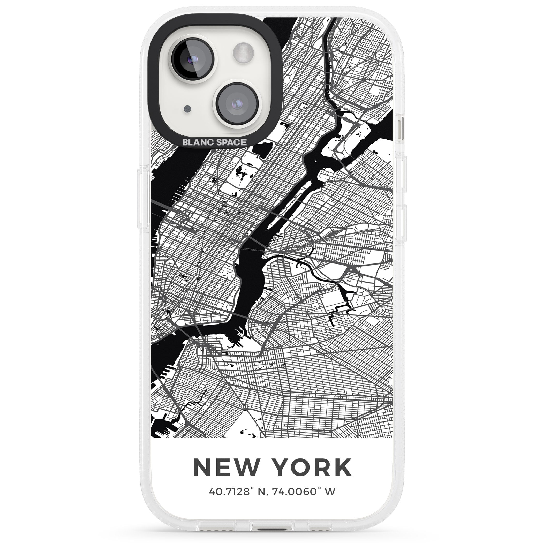 Map of New York, New York iPhone 15 / 14 / 13 Clear Case Impact Air - Blanc Space