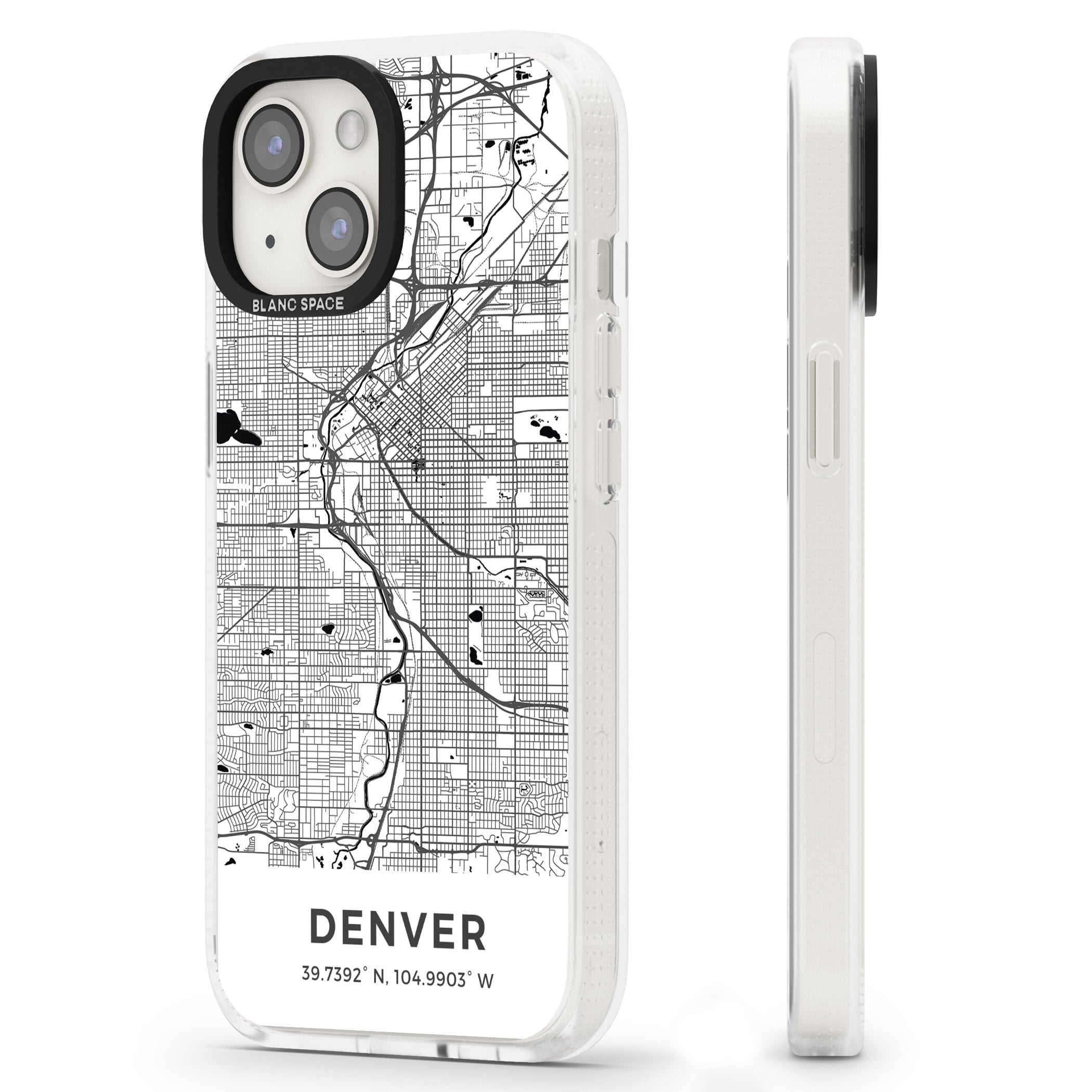 Map of Denver, Colorado iPhone 15 / 14 / 13 Clear Case Impact Air - Blanc Space