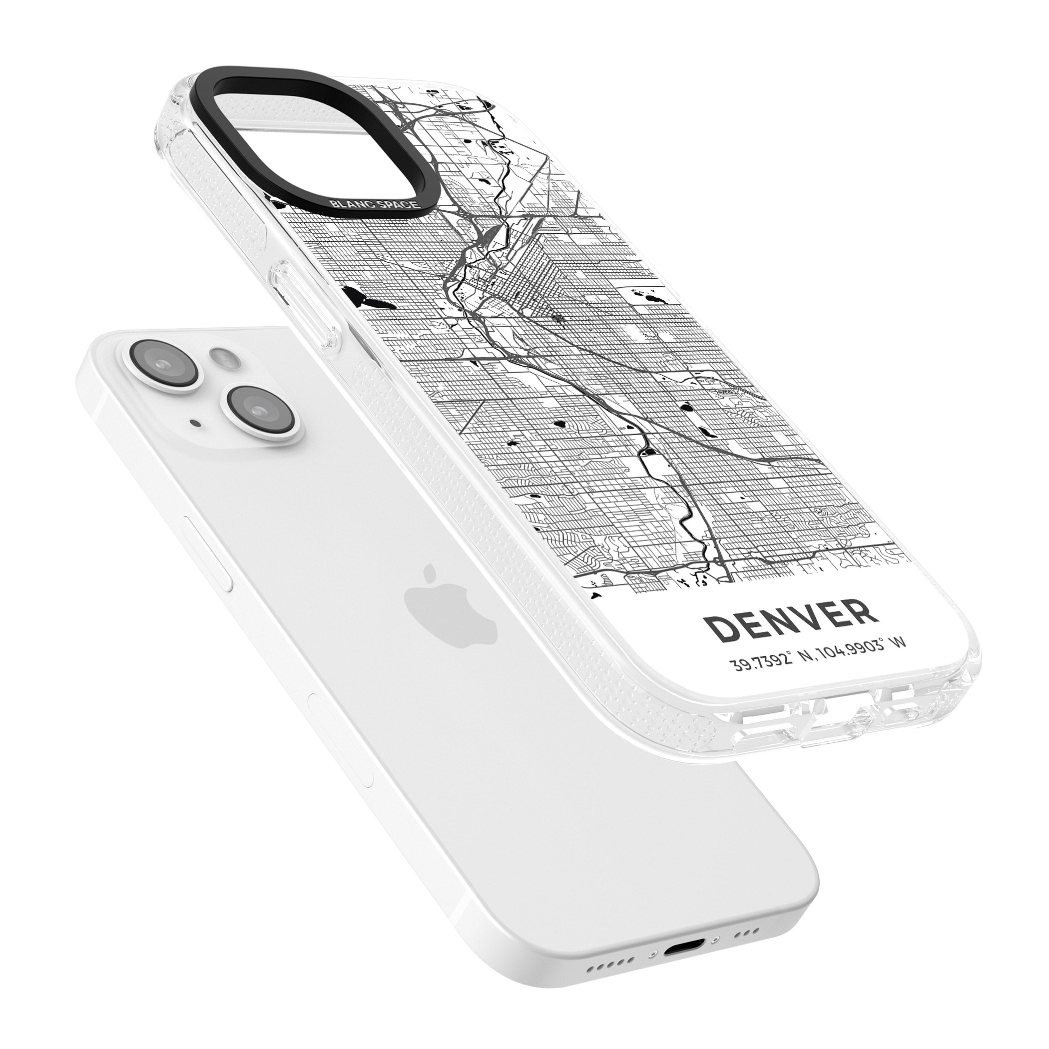 Map of Denver, Colorado iPhone 15 / 14 / 13 Clear Case Impact Air - Blanc Space