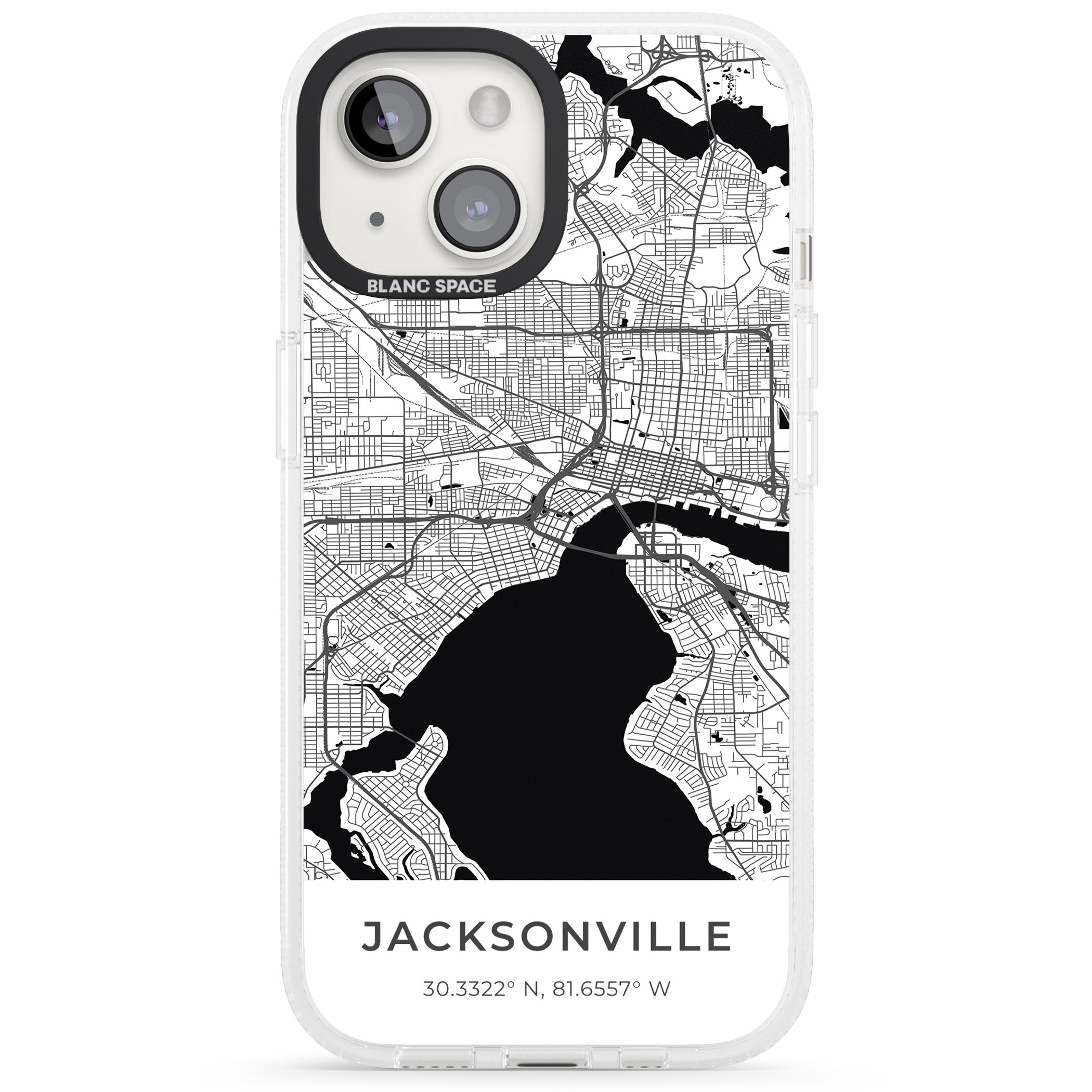 Map of Jacksonville, Florida iPhone 15 / 14 / 13 Clear Case Impact Air - Blanc Space