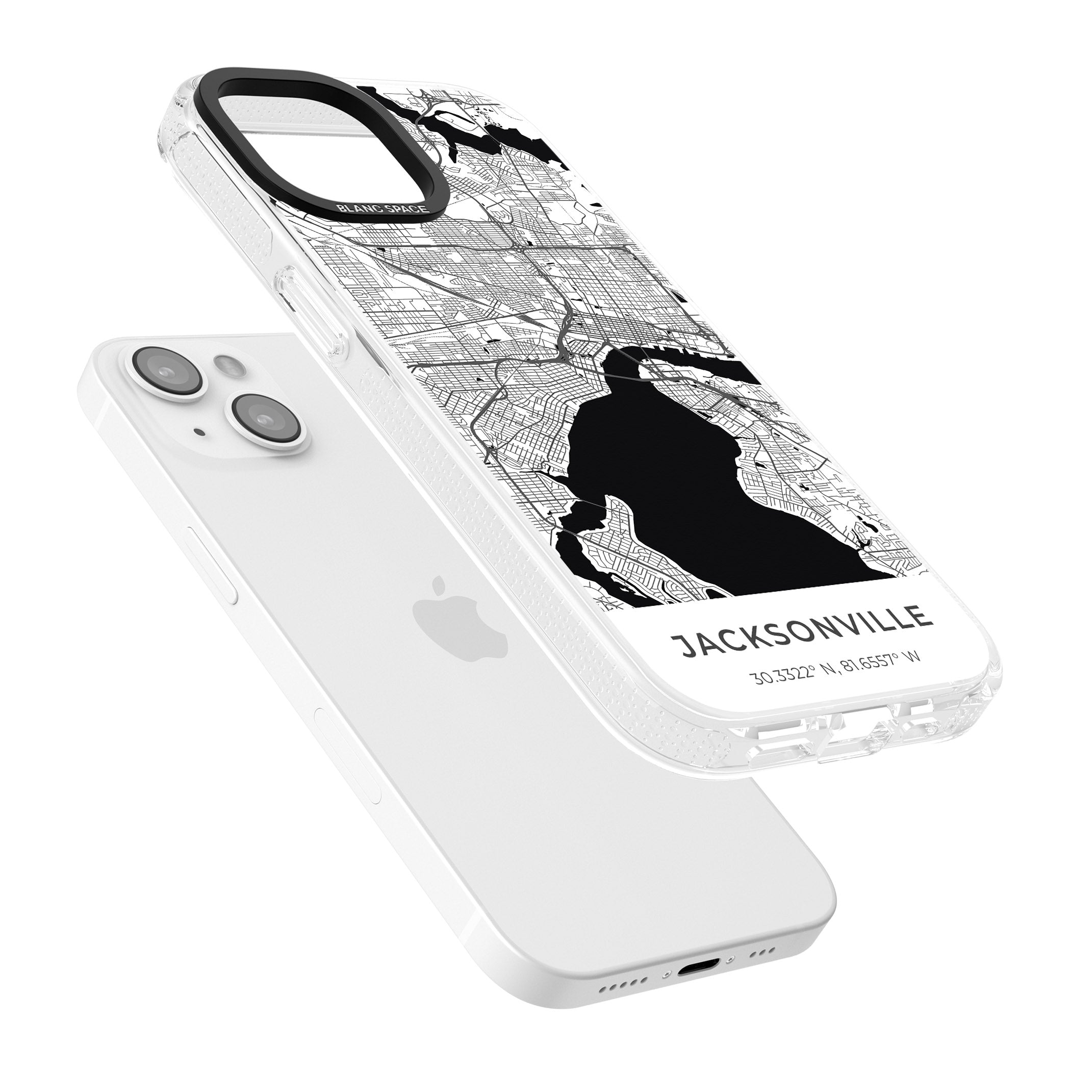 Map of Jacksonville, Florida iPhone 15 / 14 / 13 Clear Case Impact Air - Blanc Space