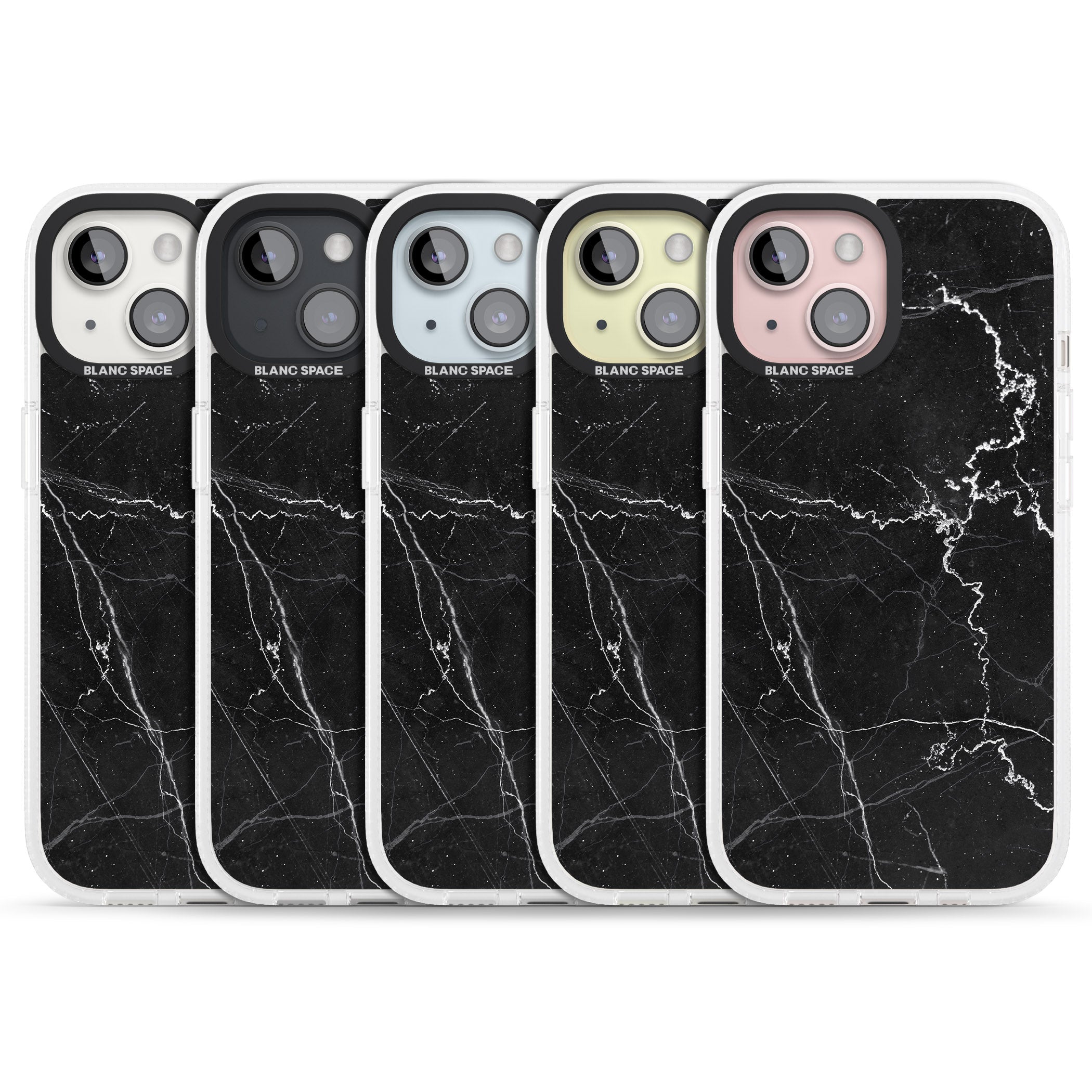Bold Black Marble with White Texture iPhone 15 / 14 / 13 Clear Case Impact Air - Blanc Space