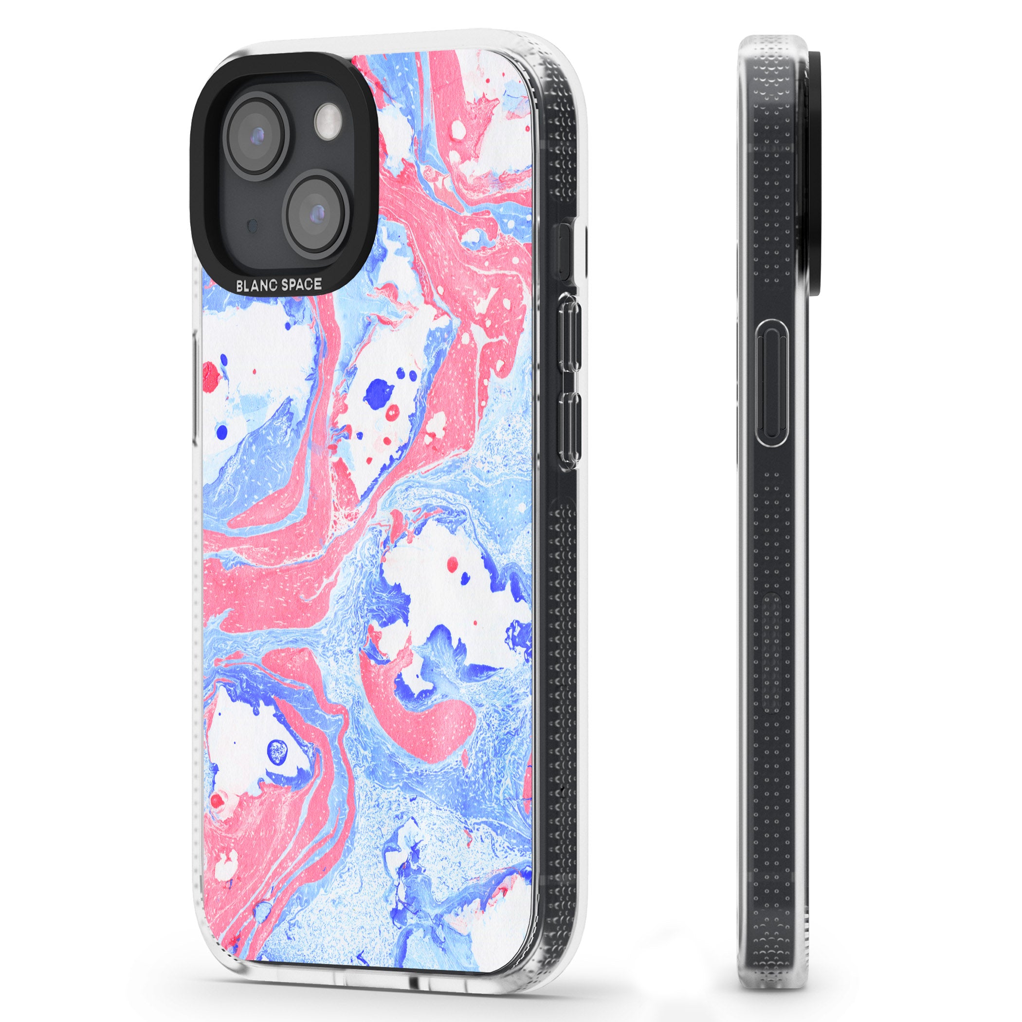 Pink, Blue & White Marbled Paper Pattern iPhone 15 / 14 / 13 Clear Case Impact Air - Blanc Space