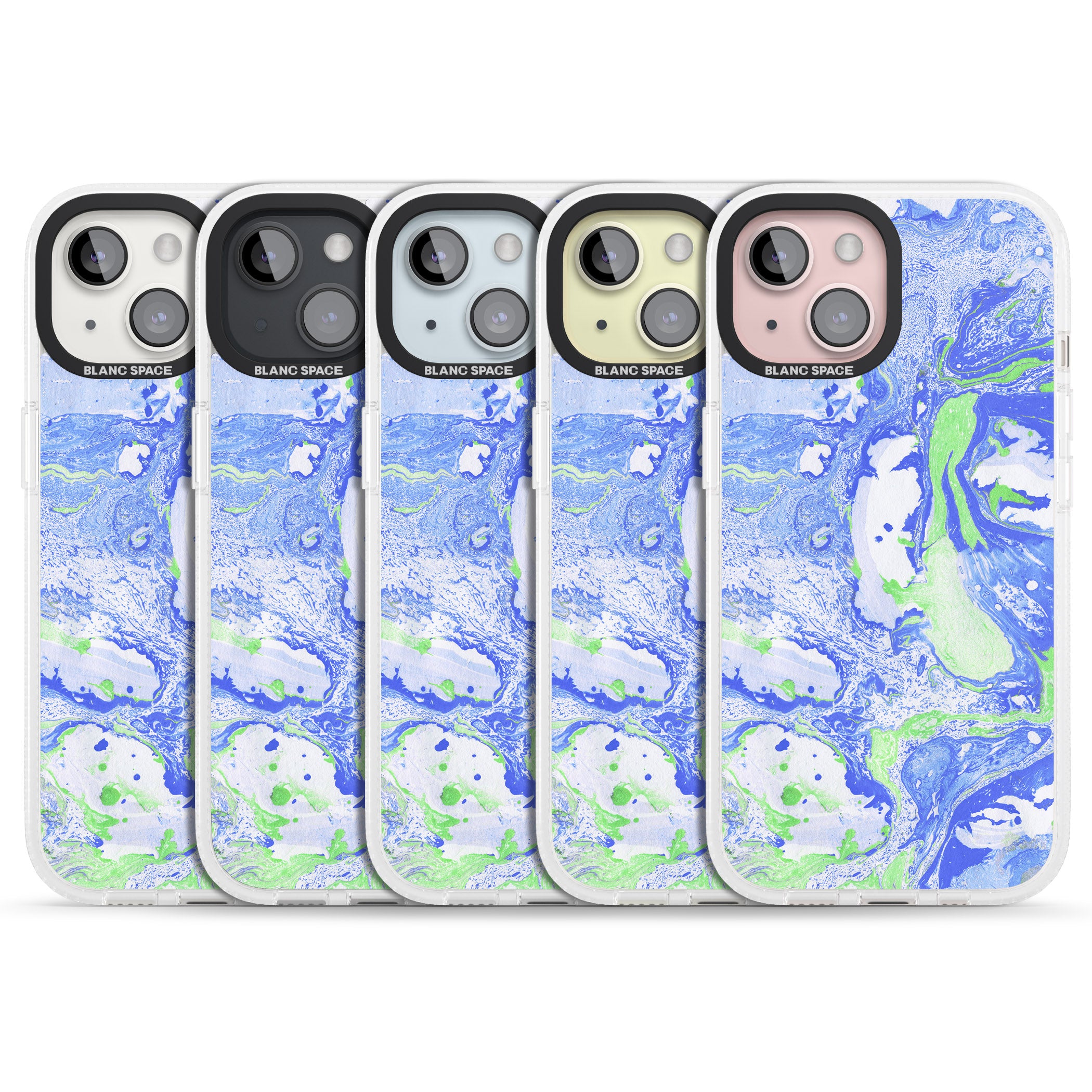 Dark Blue & Green Marbled Paper Pattern iPhone 15 / 14 / 13 Clear Case Impact Air - Blanc Space