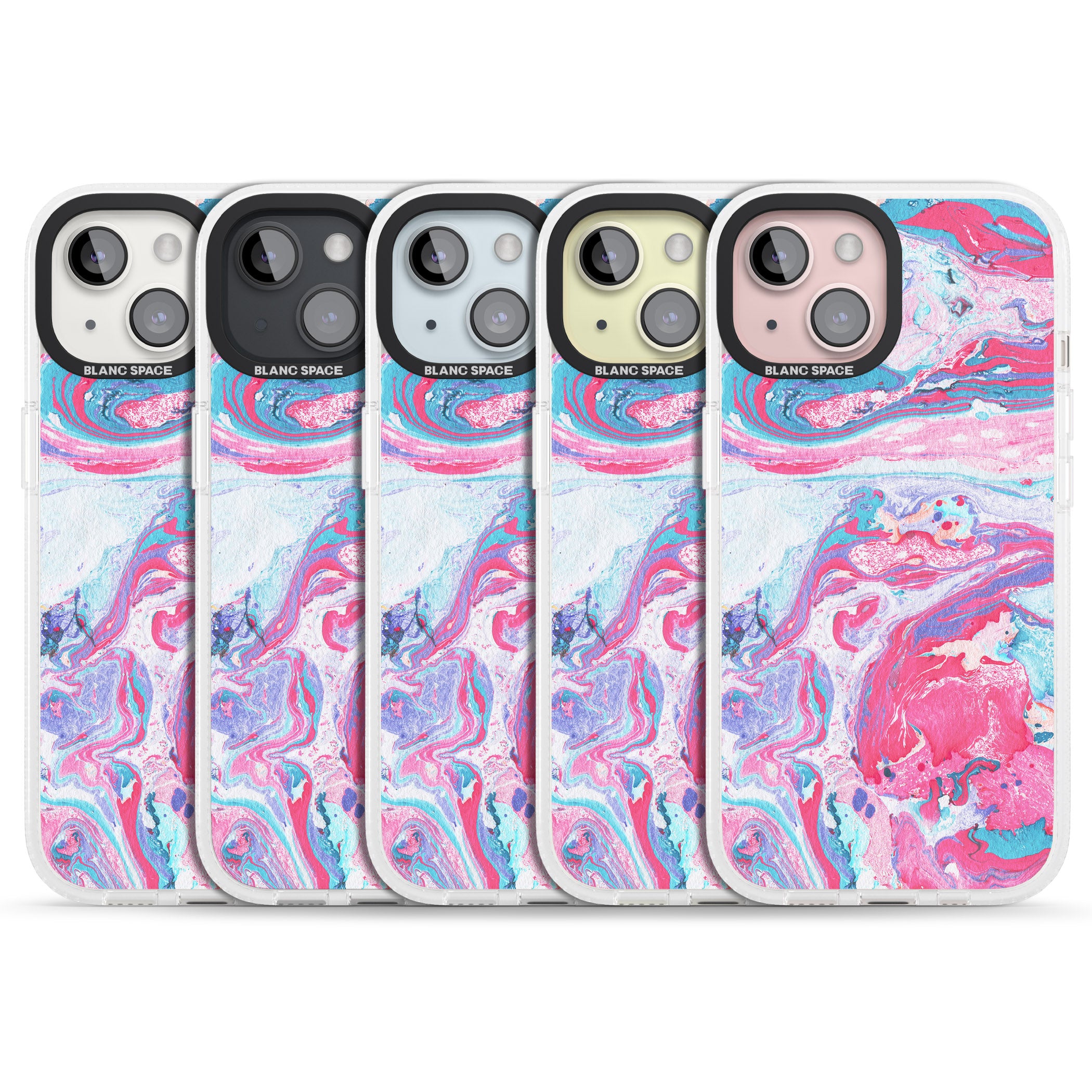 Pink, Blue & Purple Marbled Paper Pattern iPhone 15 / 14 / 13 Clear Case Impact Air - Blanc Space