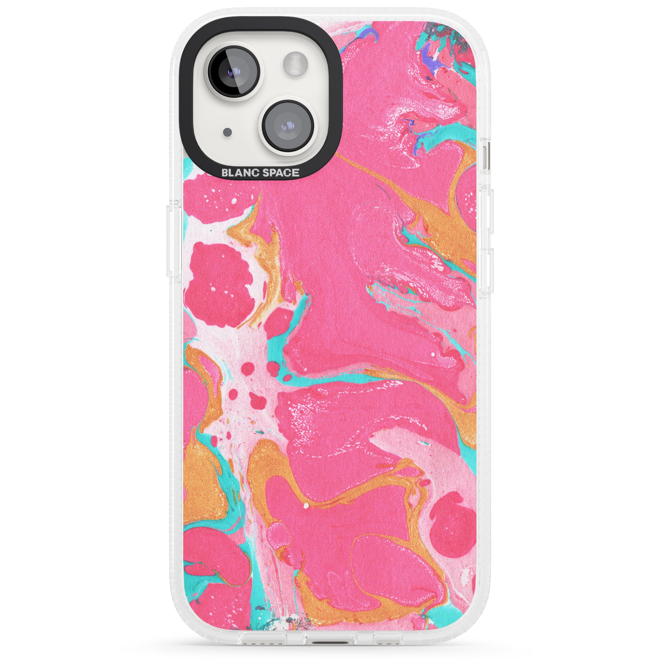 Pink, Orange & Turquoise Marbled Paper Pattern iPhone 15 / 14 / 13 Clear Case Impact Air - Blanc Space