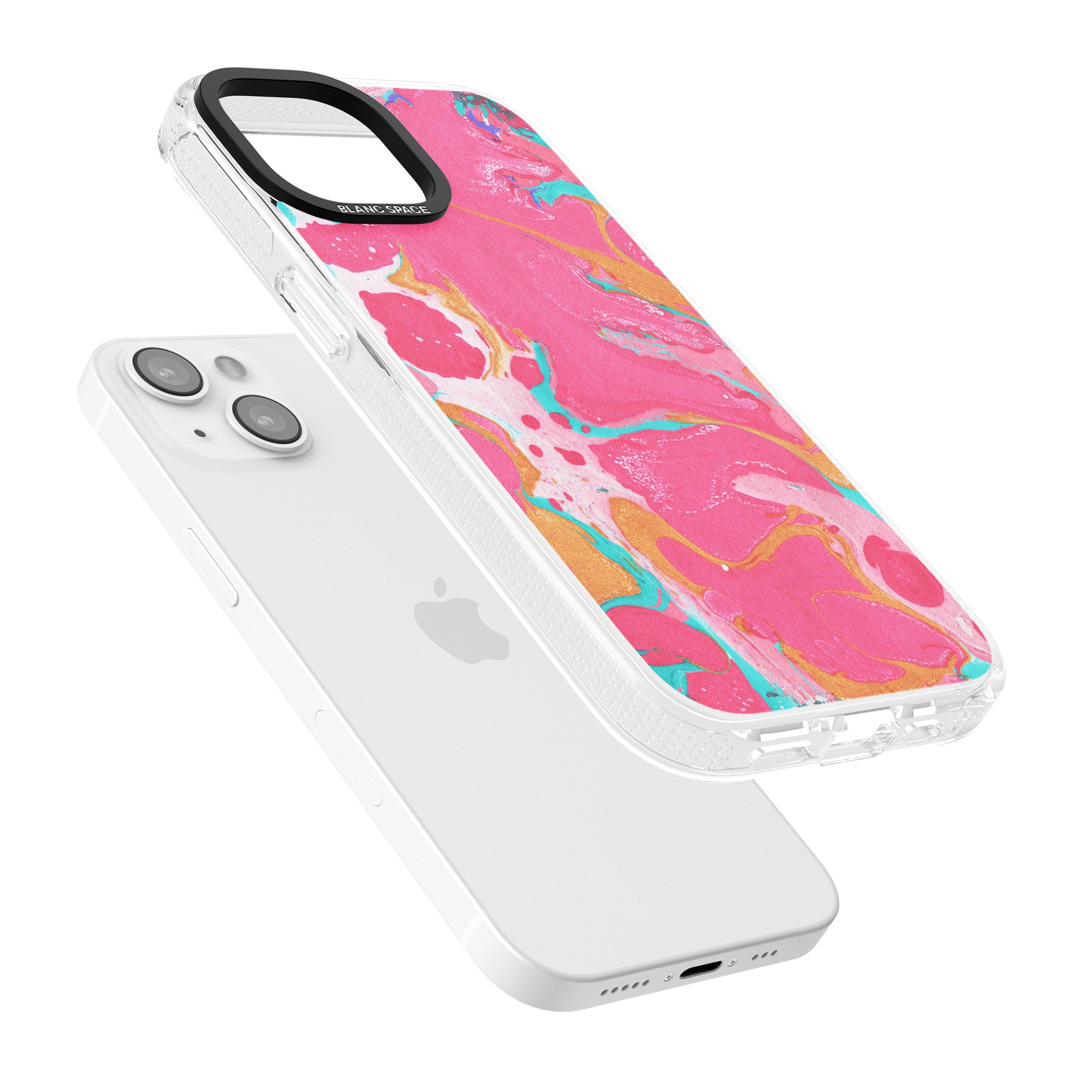 Pink, Orange & Turquoise Marbled Paper Pattern iPhone 15 / 14 / 13 Clear Case Impact Air - Blanc Space