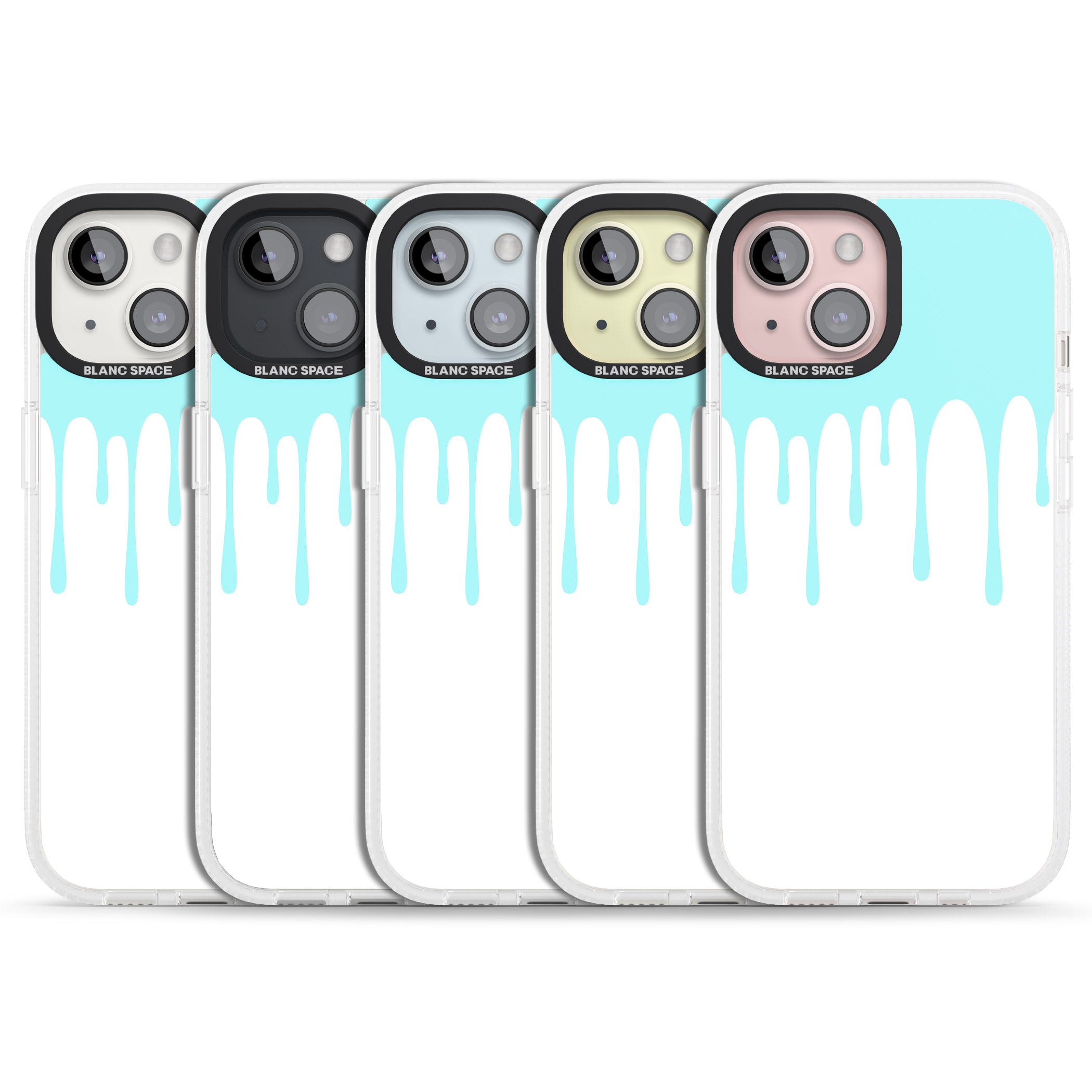 Melted Effect: Teal & White iPhone 15 / 14 / 13 Clear Case Impact Air - Blanc Space