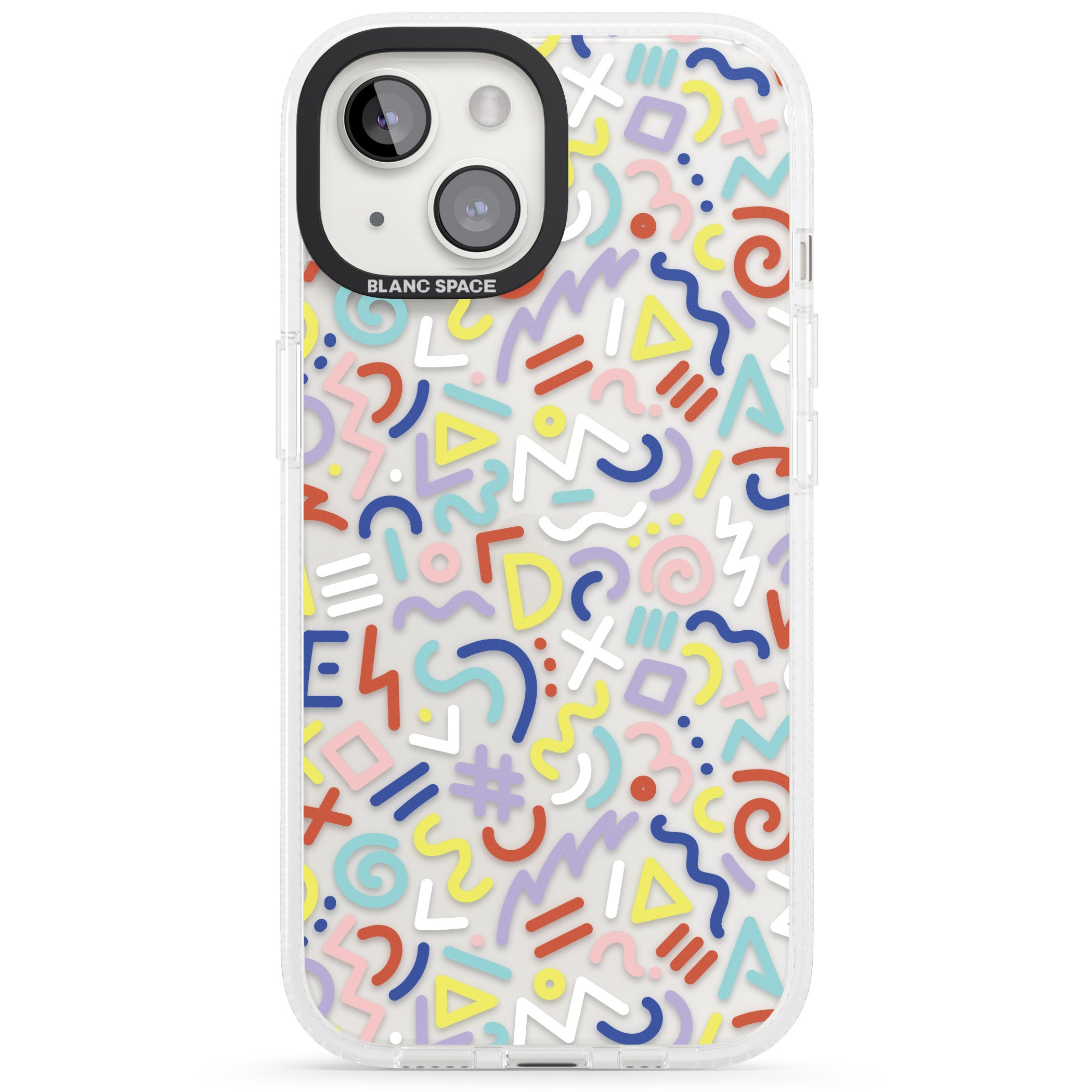 Colourful Mixed Shapes Retro Pattern Design iPhone 15 / 14 / 13 Clear Case Impact Air - Blanc Space