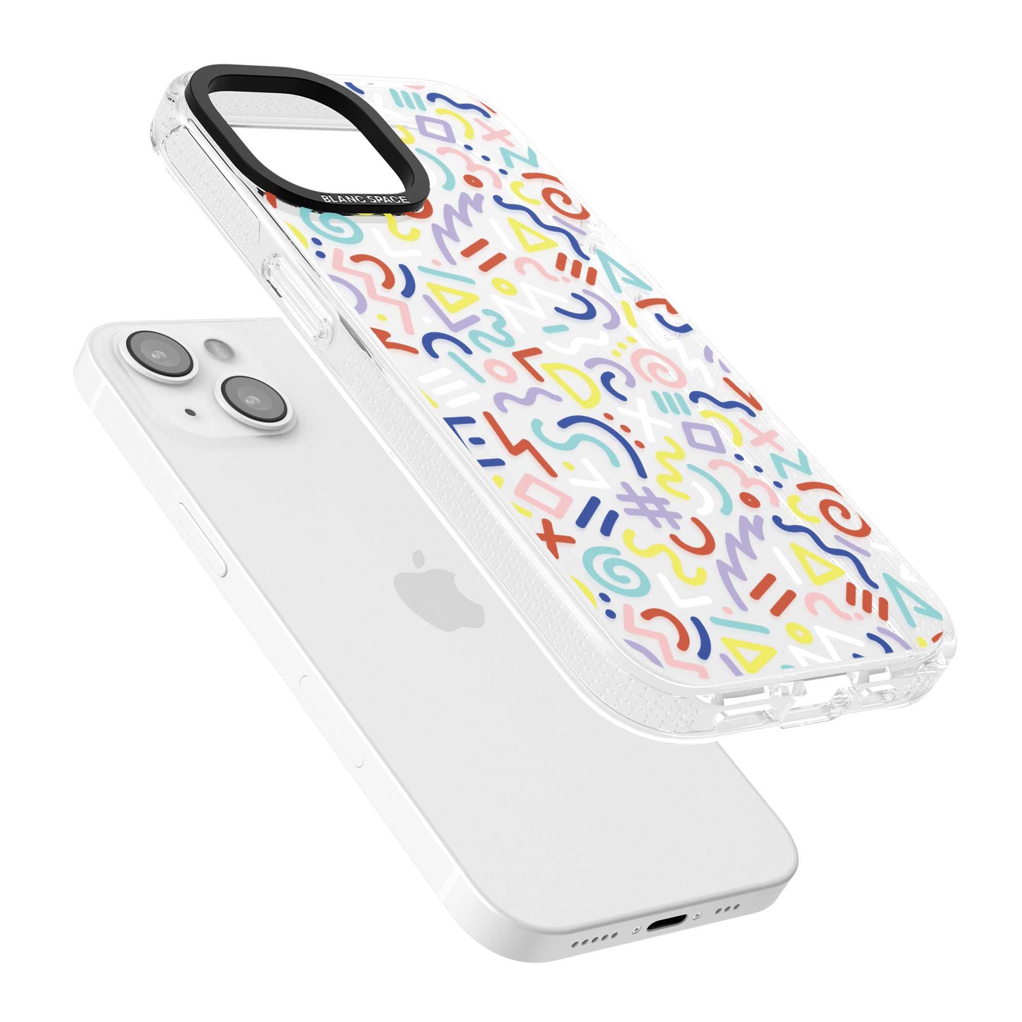 Colourful Mixed Shapes Retro Pattern Design iPhone 15 / 14 / 13 Clear Case Impact Air - Blanc Space