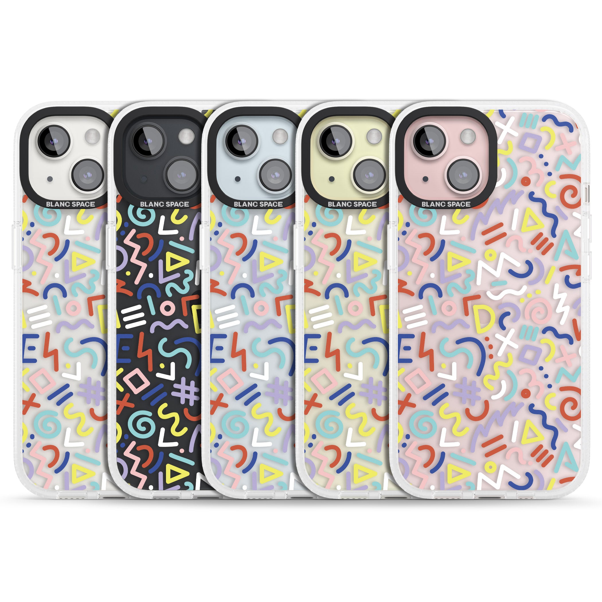 Colourful Mixed Shapes Retro Pattern Design iPhone 15 / 14 / 13 Clear Case Impact Air - Blanc Space