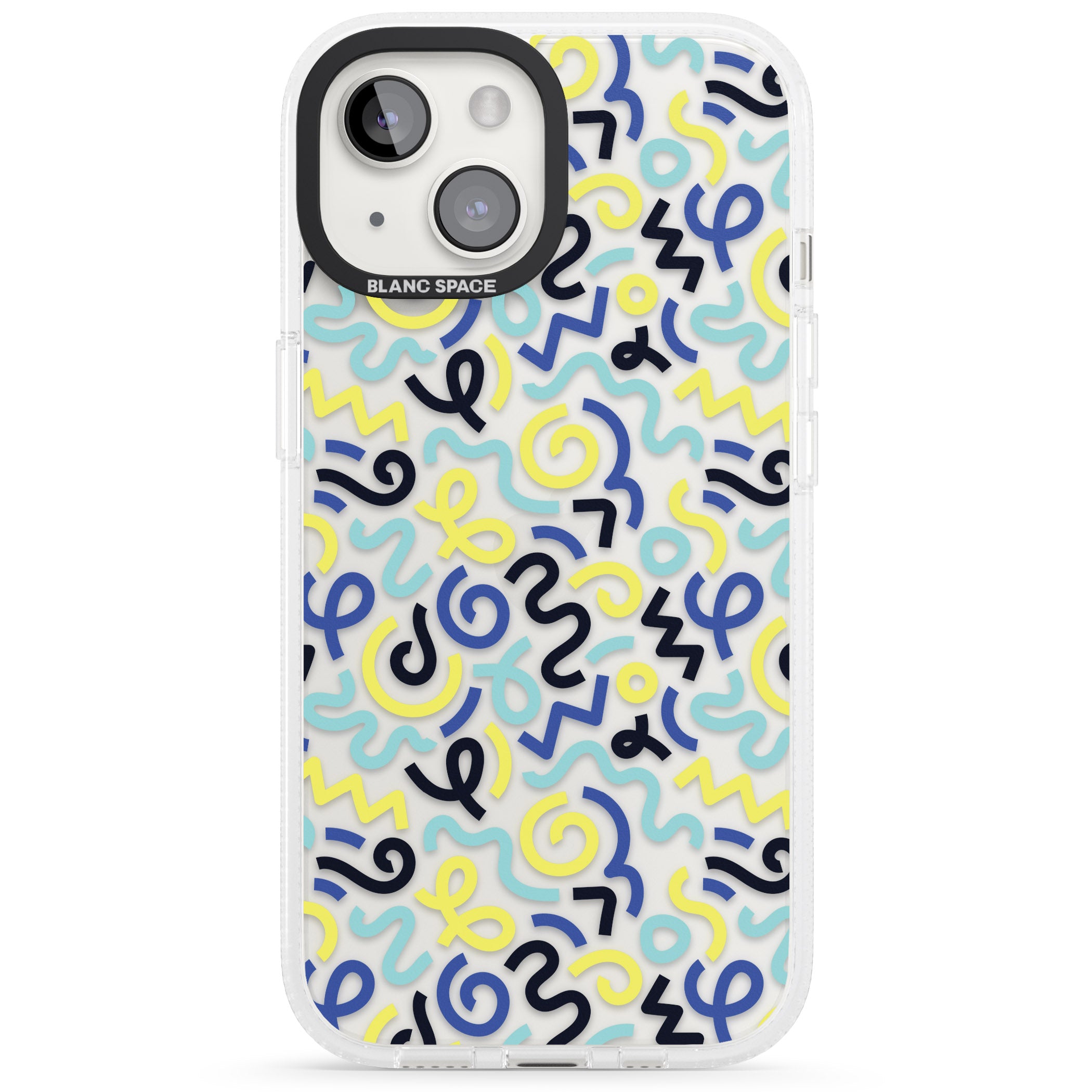 Blue & Yellow Shapes Memphis Retro Pattern Design iPhone 15 / 14 / 13 Clear Case Impact Air - Blanc Space