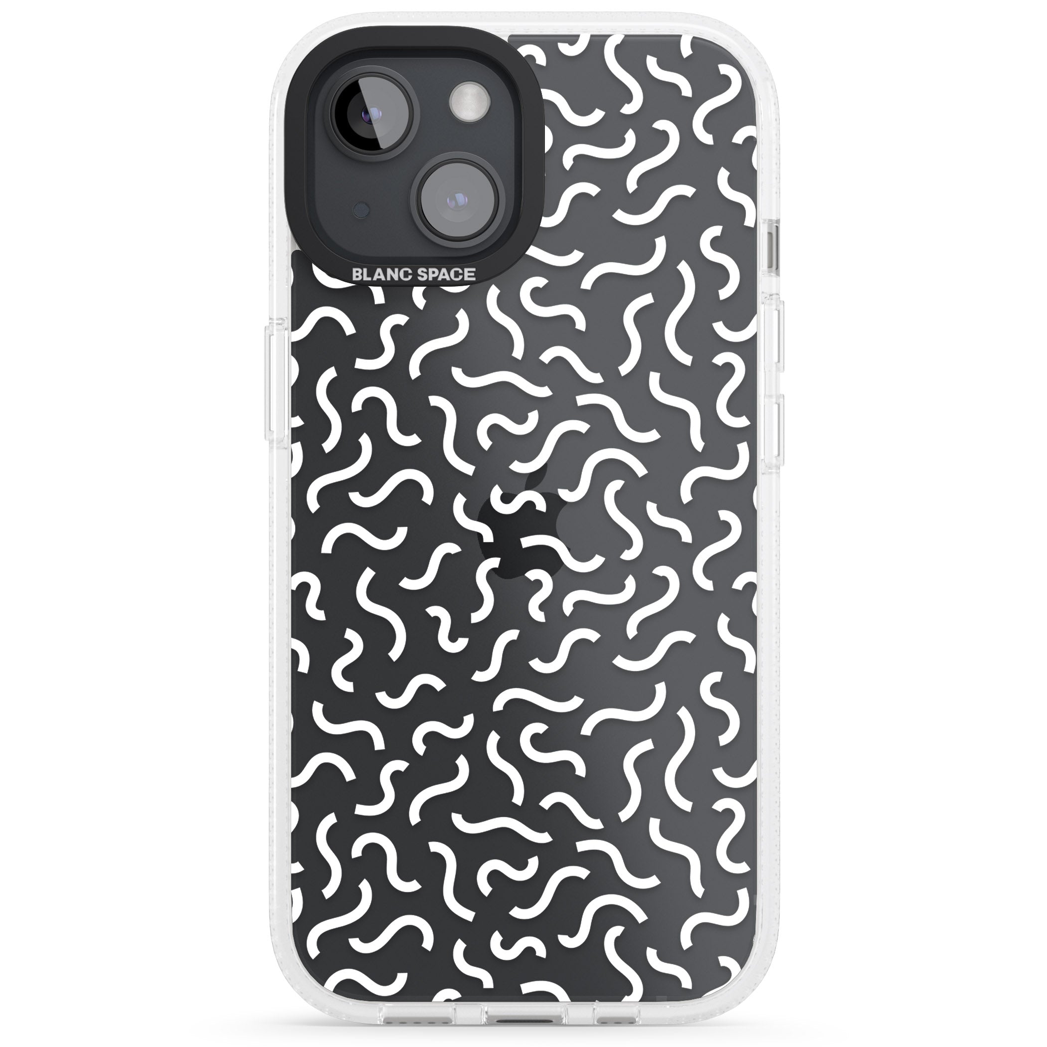 White Wavy Squiggles Memphis Retro Pattern Design iPhone 15 / 14 / 13 Clear Case Impact Air - Blanc Space