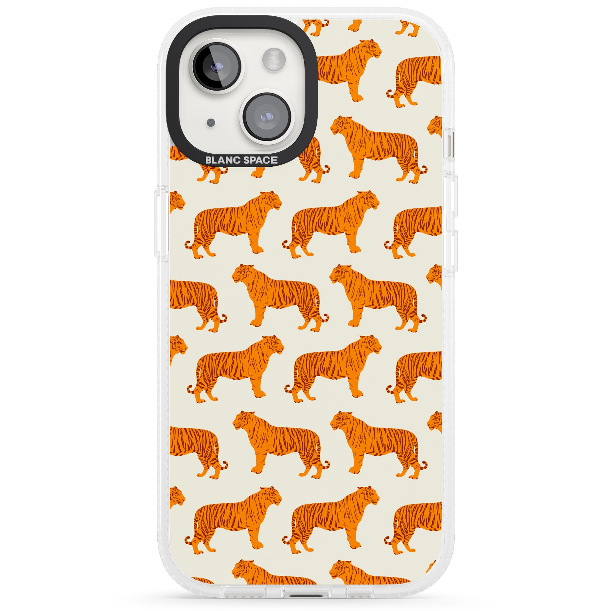 Trendy Tiger Patterns Tigers On Khaki iPhone 15 / 14 / 13 Clear Case Impact Air - Blanc Space