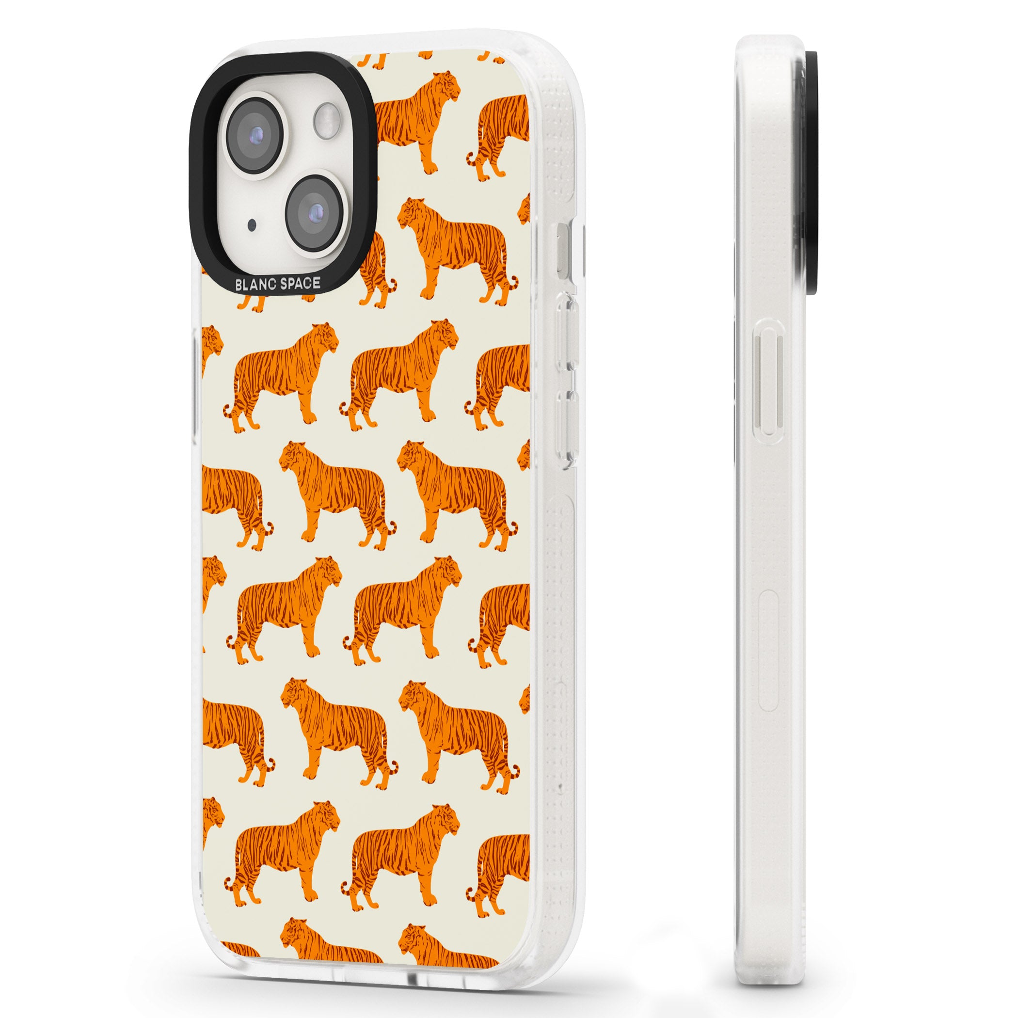 Trendy Tiger Patterns Tigers On Khaki iPhone 15 / 14 / 13 Clear Case Impact Air - Blanc Space