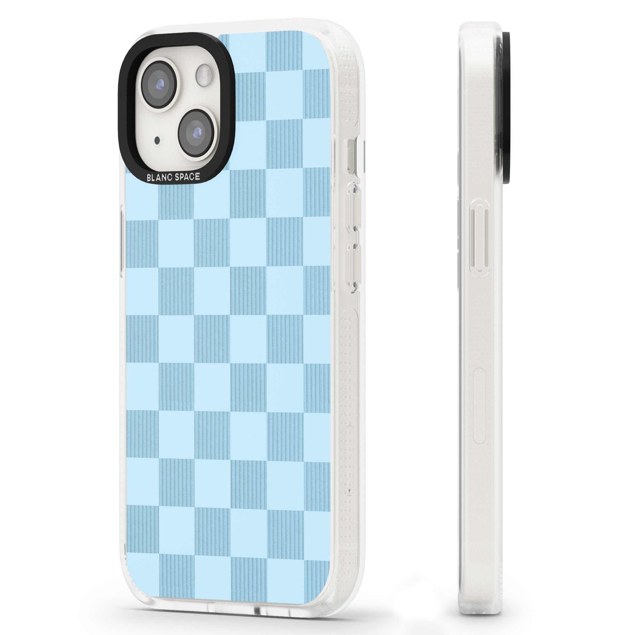SKYBLUE CHECKERED iPhone 15 / 14 / 13 Clear Case Impact Air - Blanc Space