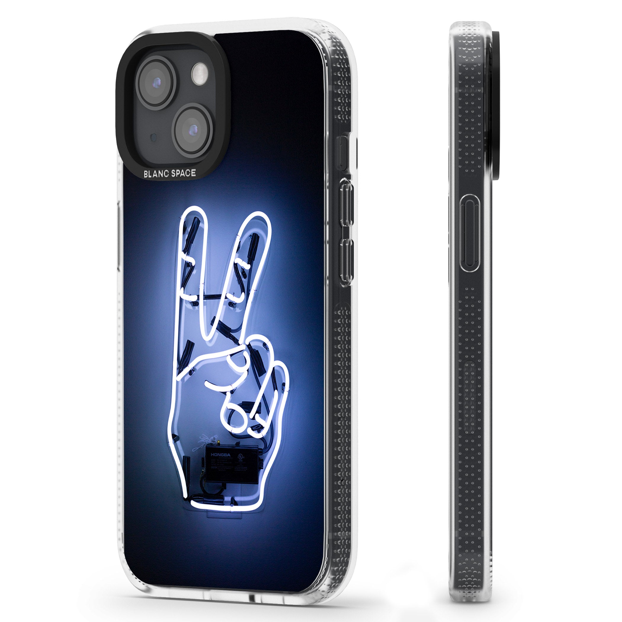 Peace Sign Hand Neon Sign iPhone 15 / 14 / 13 Clear Case Impact Air - Blanc Space
