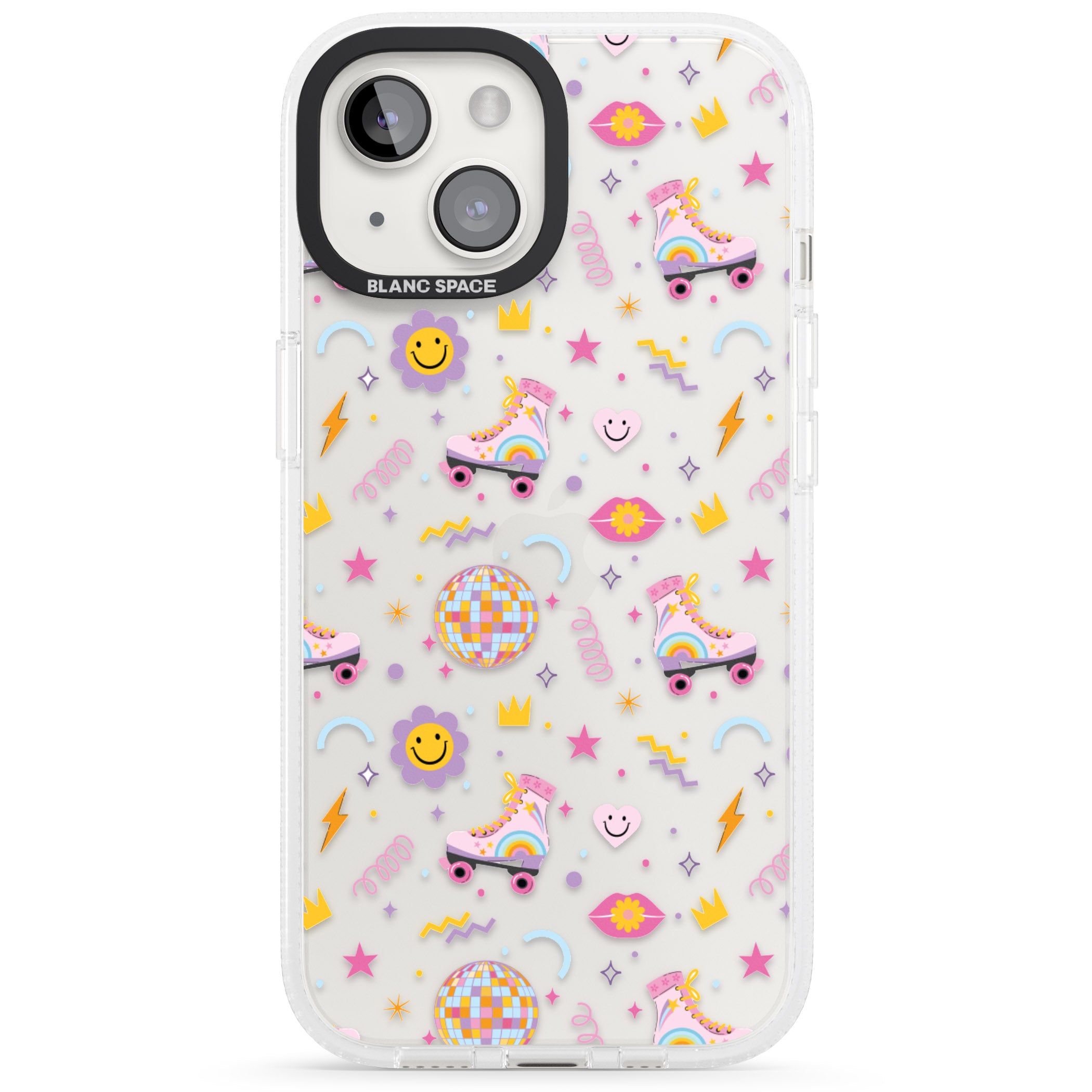 Roller Disco Pattern iPhone 15 / 14 / 13 Clear Case Impact Air - Blanc Space