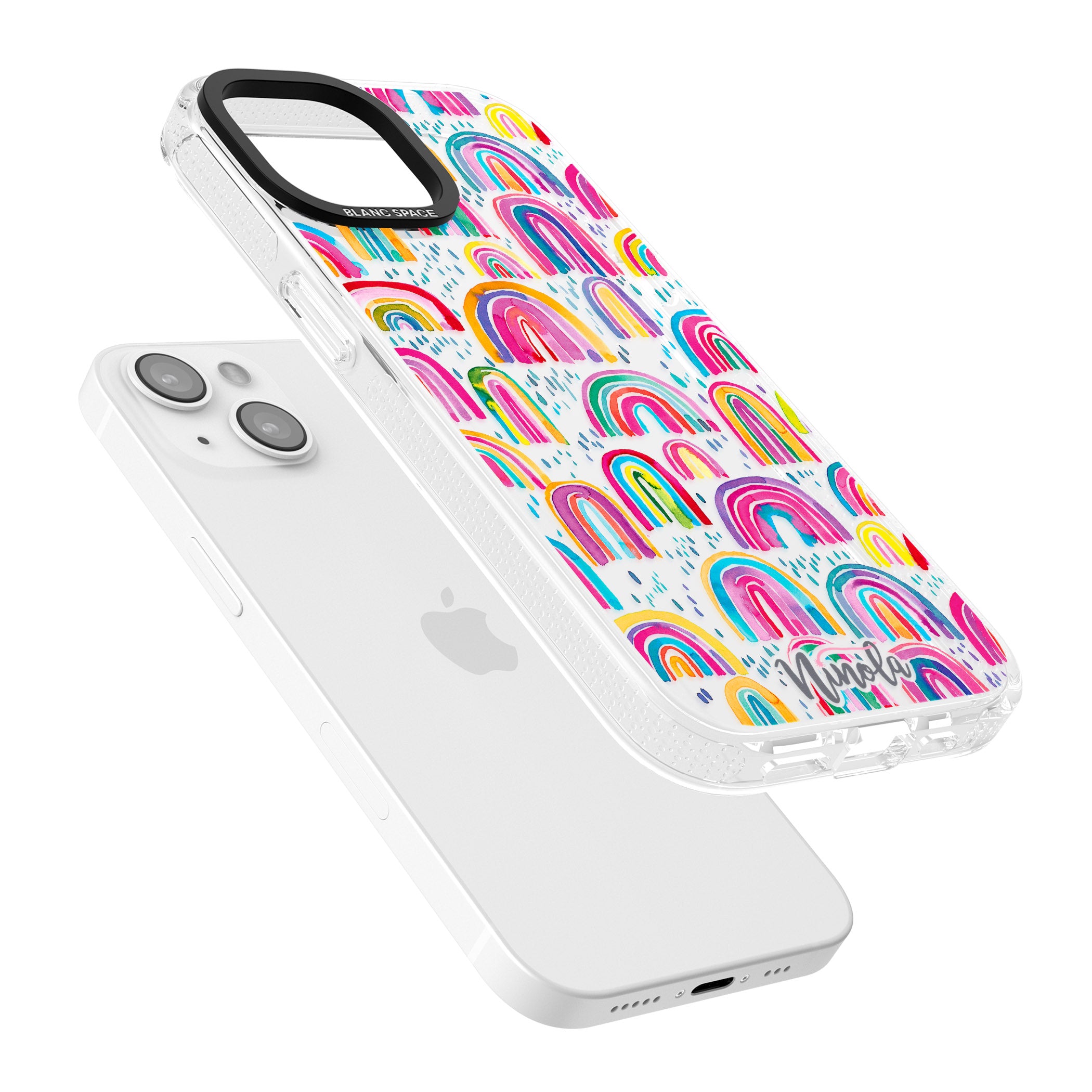 Cute Watercolor Rainbows iPhone 15 / 14 / 13 Clear Case Impact Air - Blanc Space