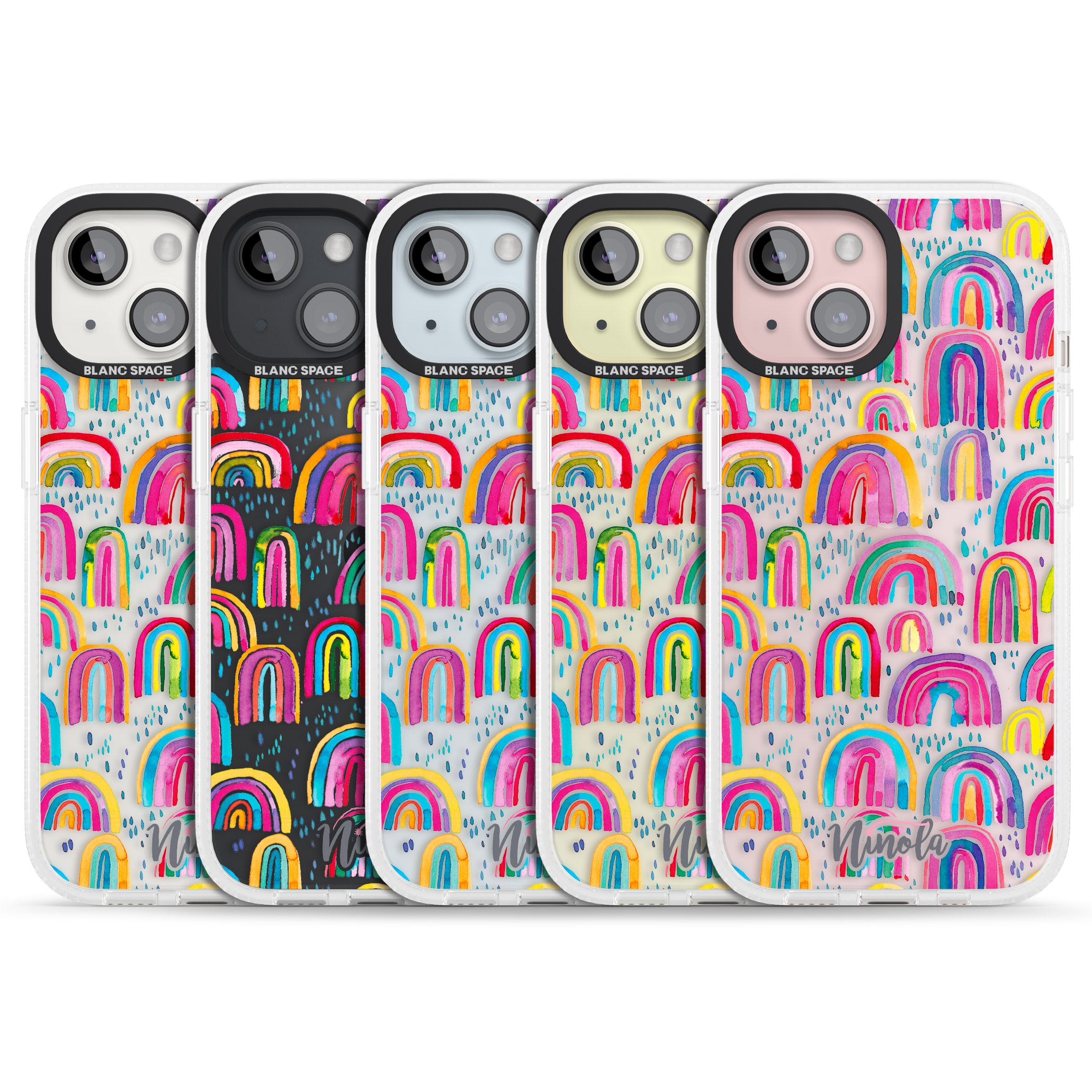 Cute Watercolor Rainbows iPhone 15 / 14 / 13 Clear Case Impact Air - Blanc Space