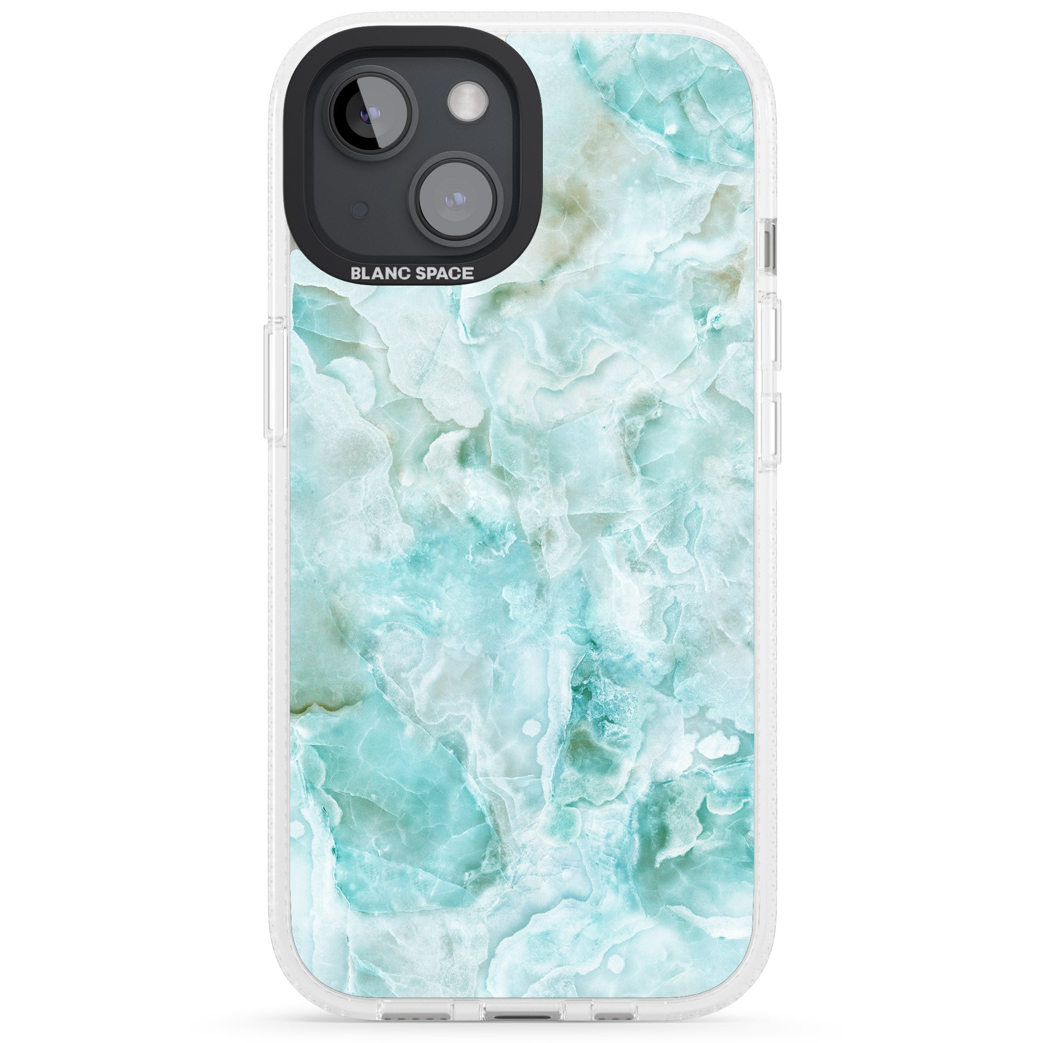 Turquoise Aqua Onyx Marble iPhone 15 / 14 / 13 Clear Case Impact Air - Blanc Space