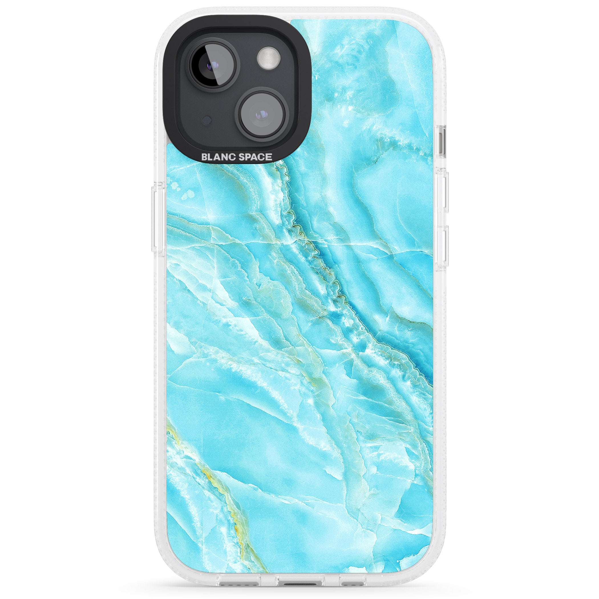 Bright Blue Onyx Marble iPhone 15 / 14 / 13 Clear Case Impact Air - Blanc Space