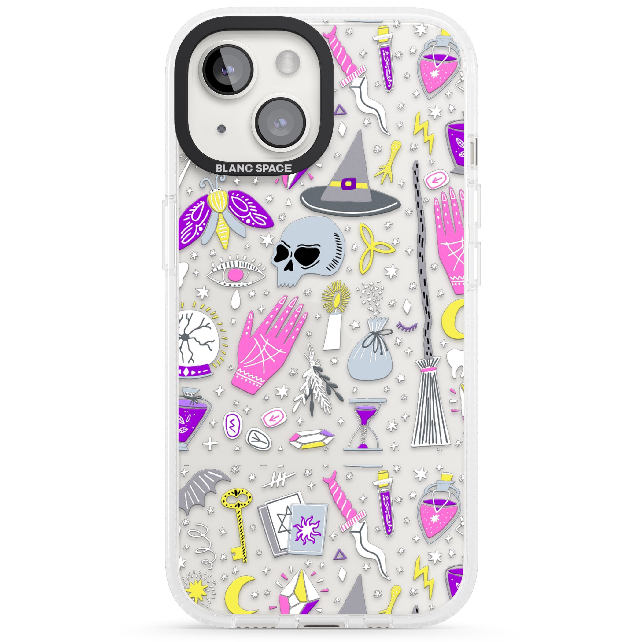 Black Magic Pattern iPhone 15 / 14 / 13 Clear Case Impact Air - Blanc Space