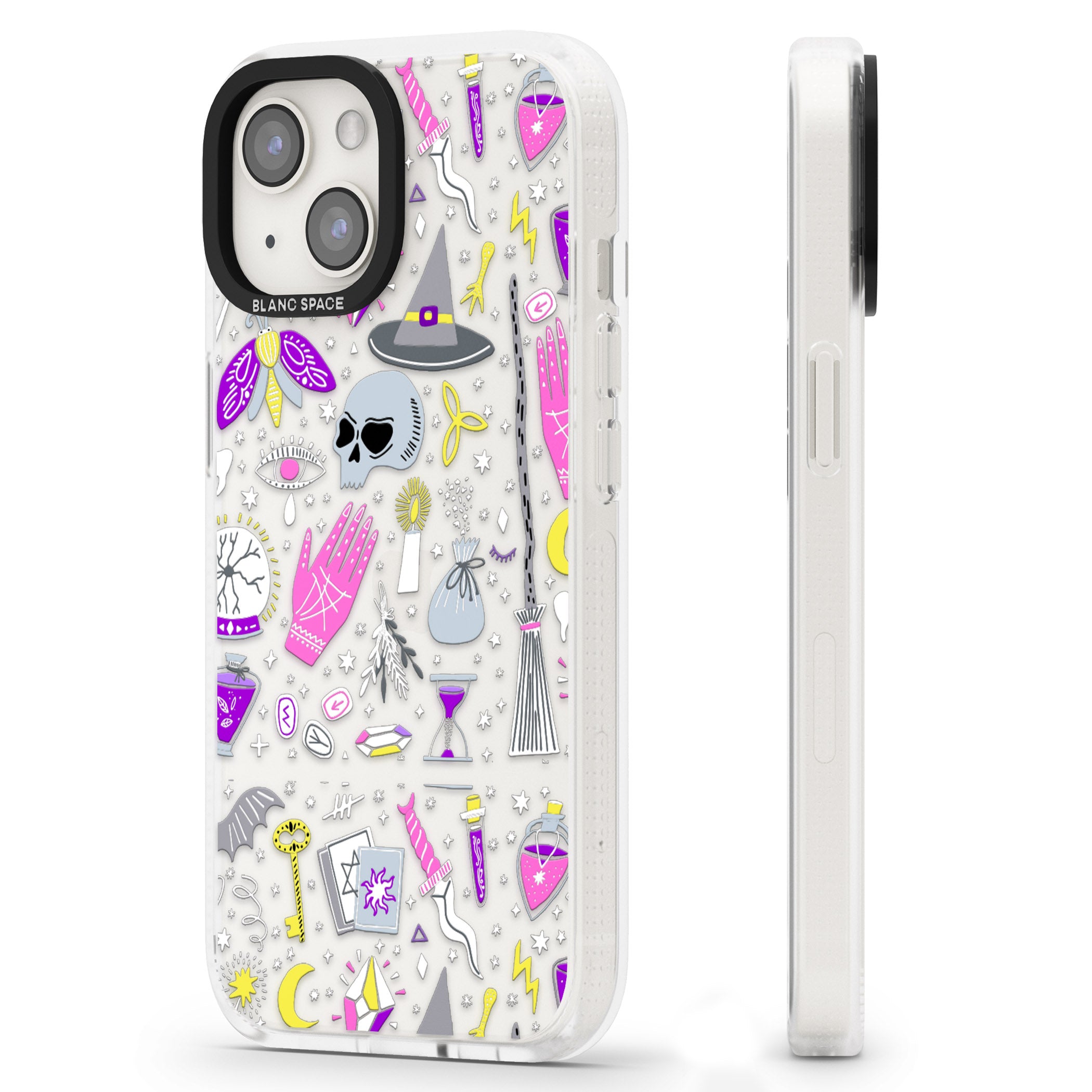 Black Magic Pattern iPhone 15 / 14 / 13 Clear Case Impact Air - Blanc Space