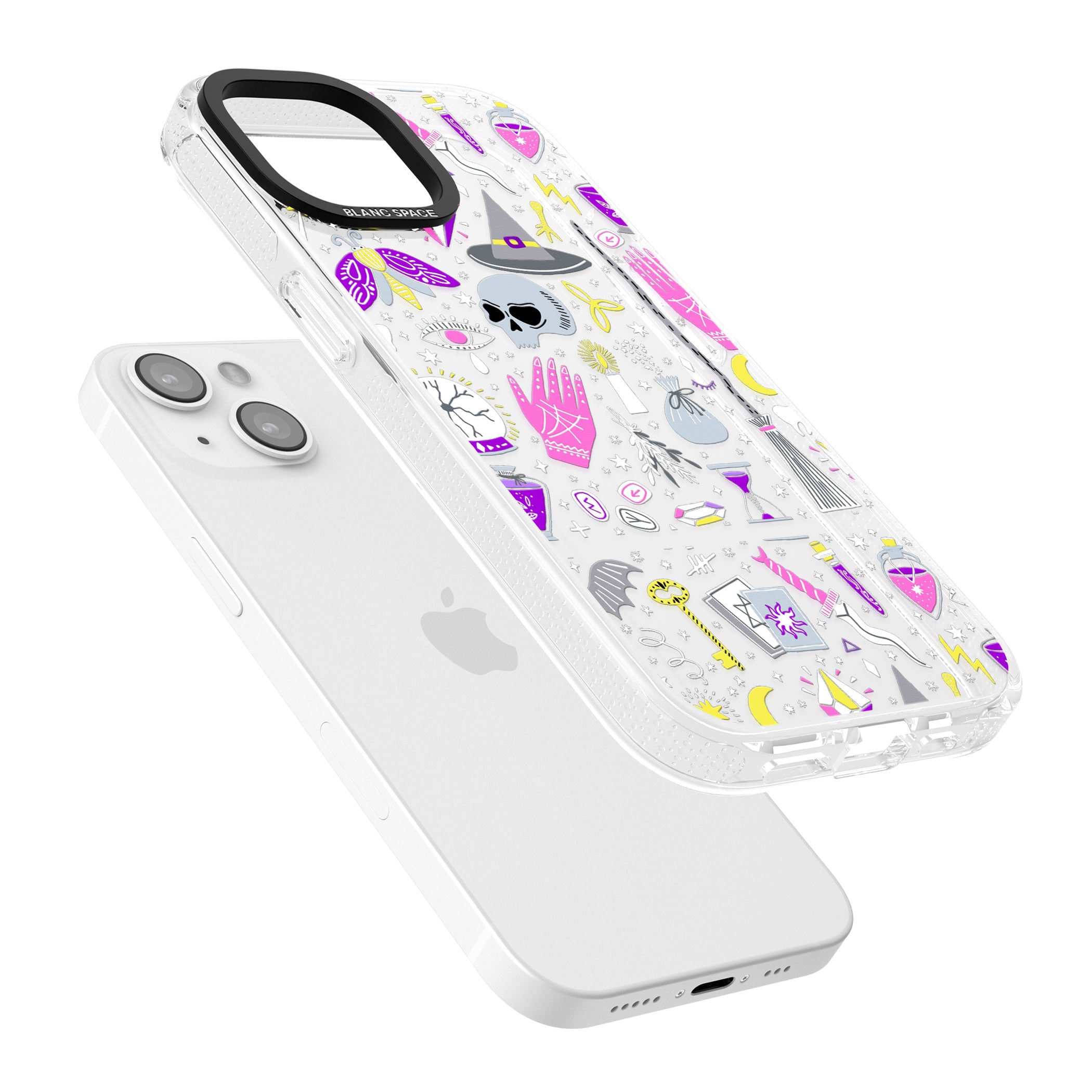 Black Magic Pattern iPhone 15 / 14 / 13 Clear Case Impact Air - Blanc Space