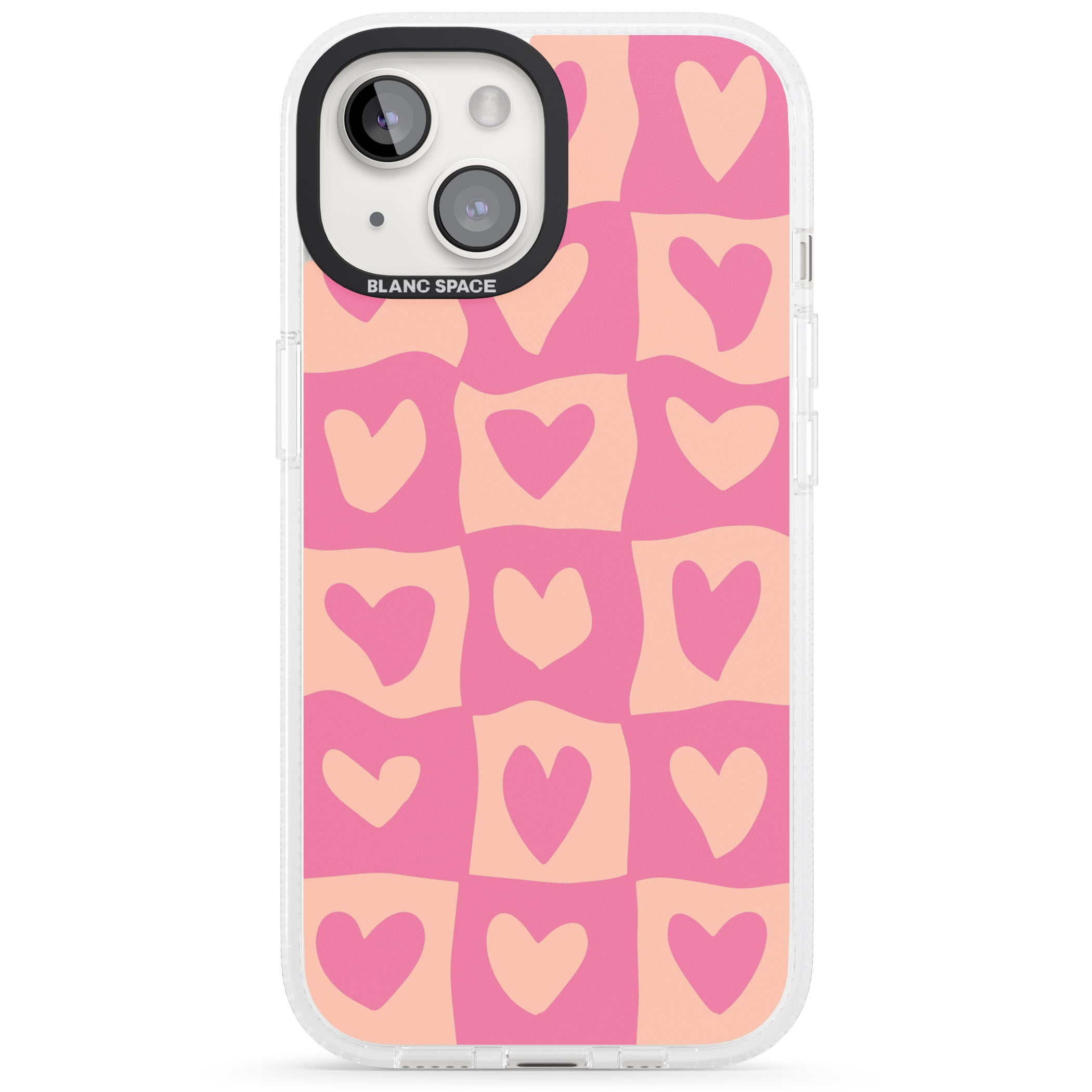 Pink Wavy Checked Hearts iPhone 15 / 14 / 13 Clear Case Impact Air - Blanc Space