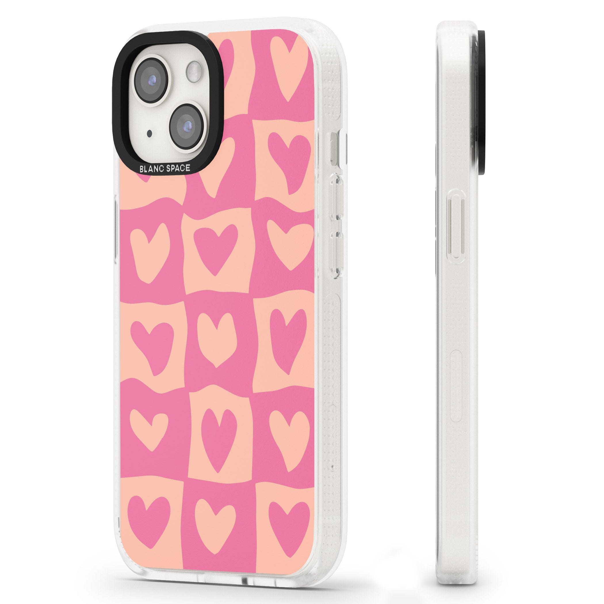 Pink Wavy Checked Hearts iPhone 15 / 14 / 13 Clear Case Impact Air - Blanc Space