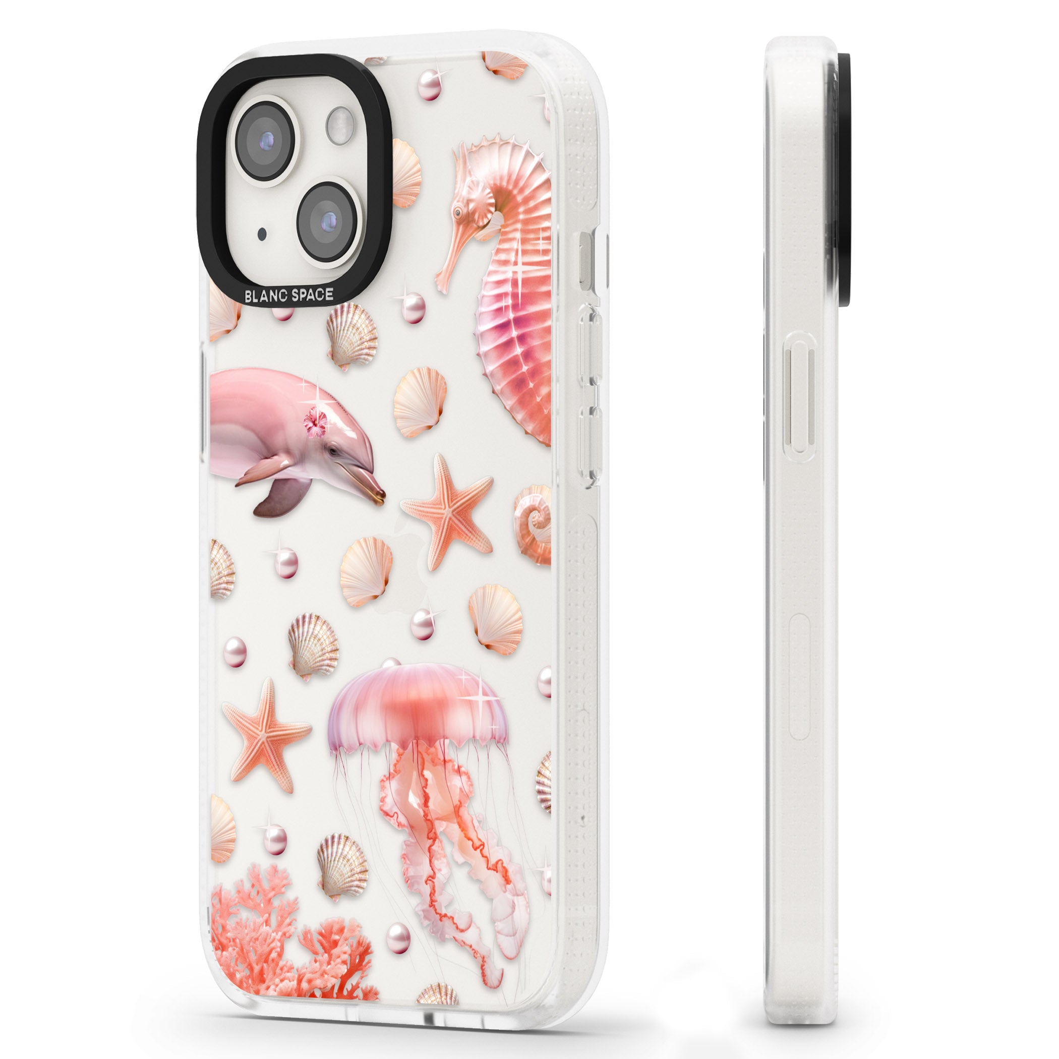 Pink Sealife iPhone 15 / 14 / 13 Clear Case Impact Air - Blanc Space