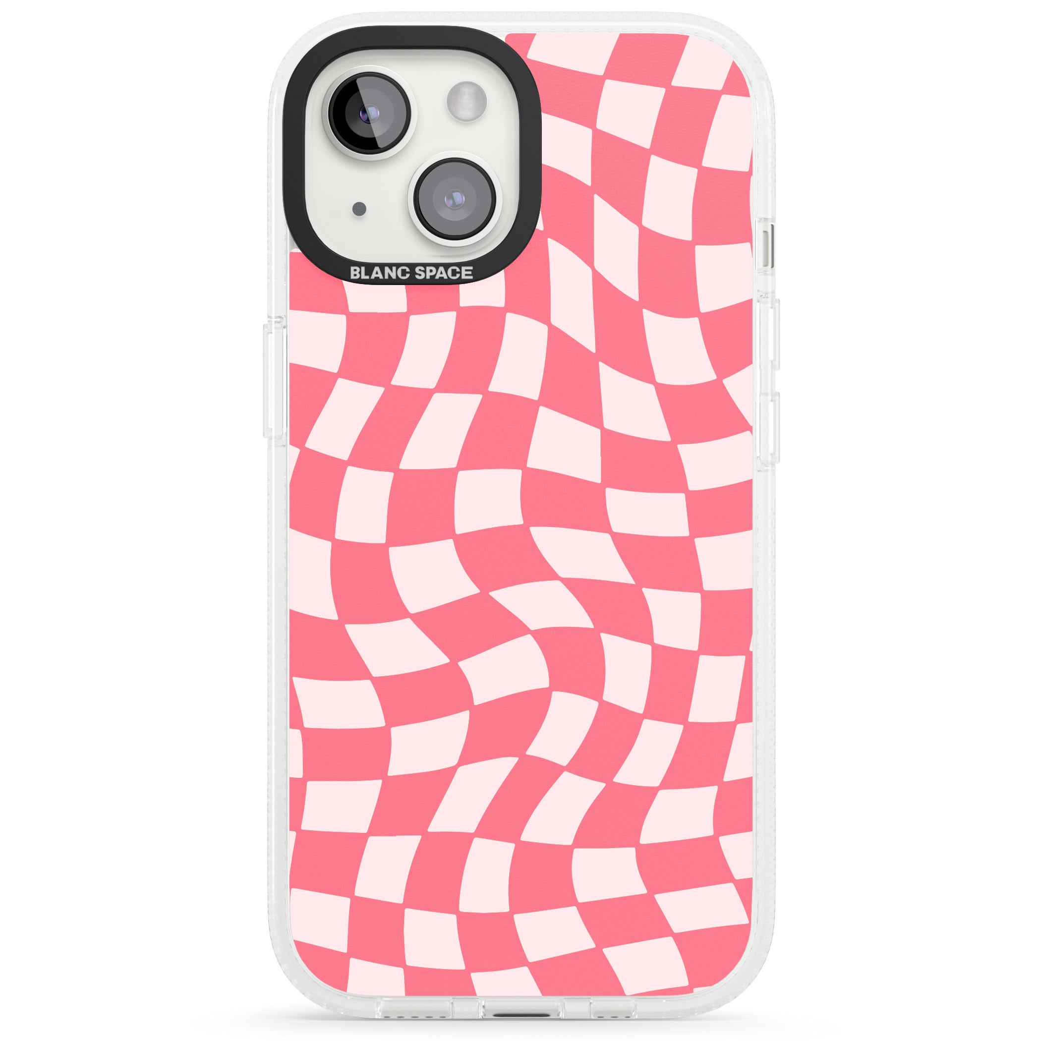 Pink Wavy Checked Pattern iPhone 15 / 14 / 13 Clear Case Impact Air - Blanc Space