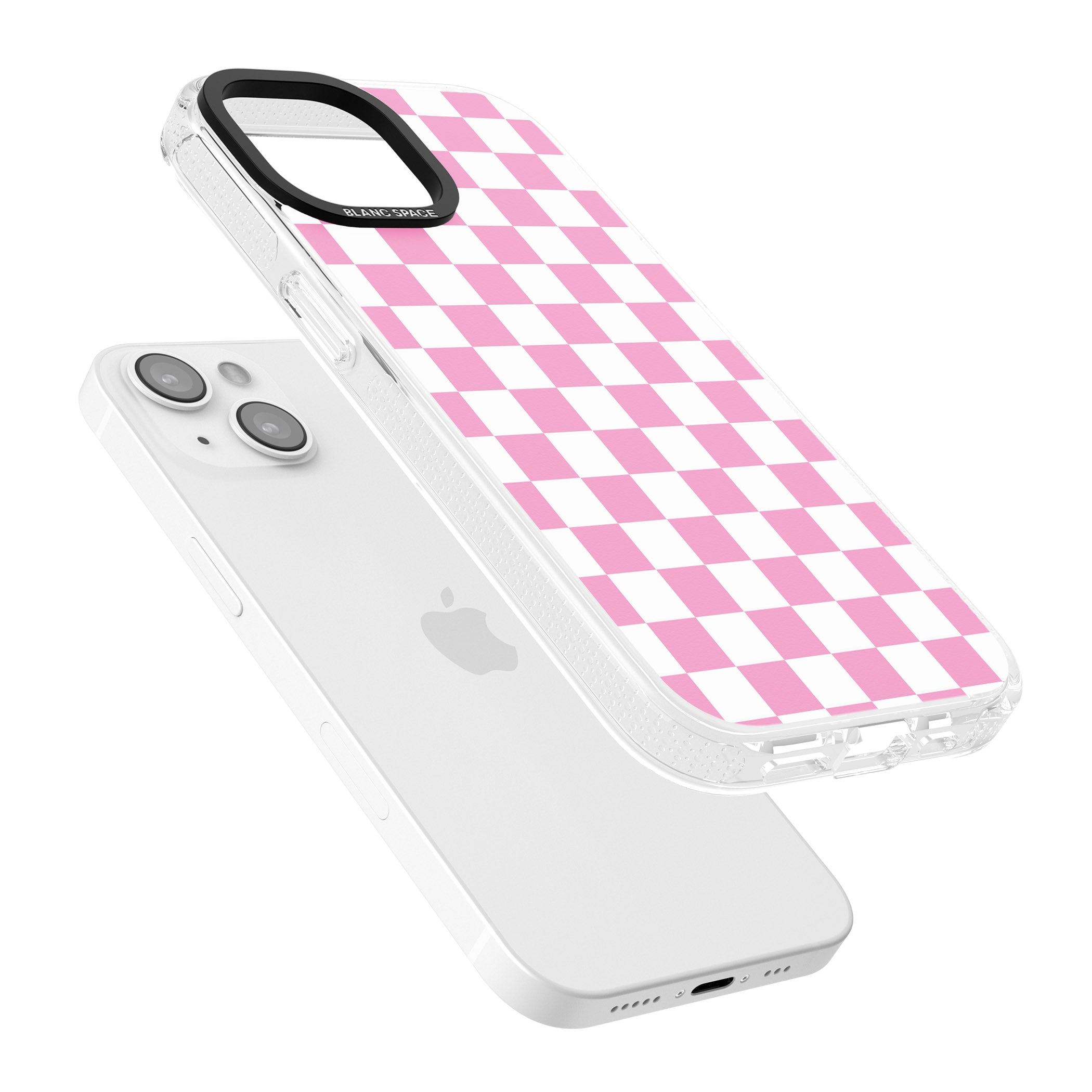 Pink Checkered iPhone 15 / 14 / 13 Clear Case Impact Air - Blanc Space