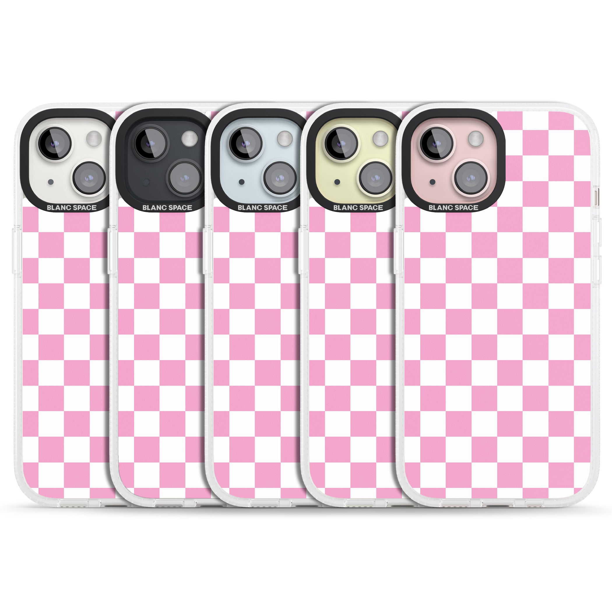 Pink Checkered iPhone 15 / 14 / 13 Clear Case Impact Air - Blanc Space
