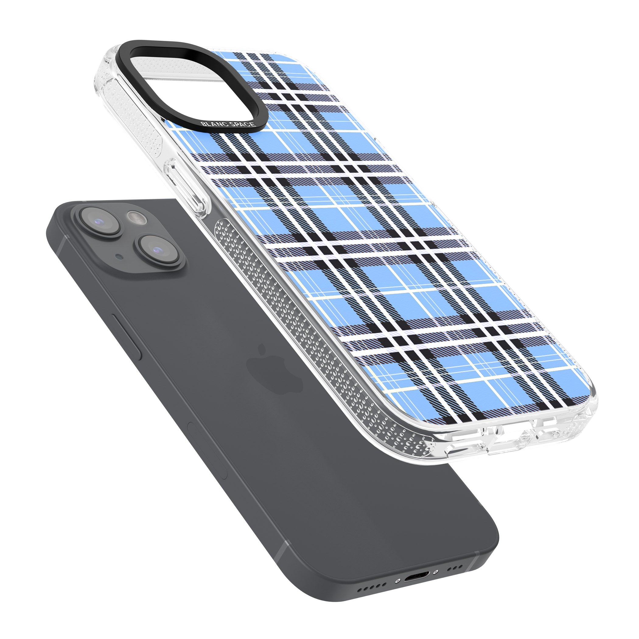 Blue Plaid iPhone 15 / 14 / 13 Clear Case Impact Air - Blanc Space