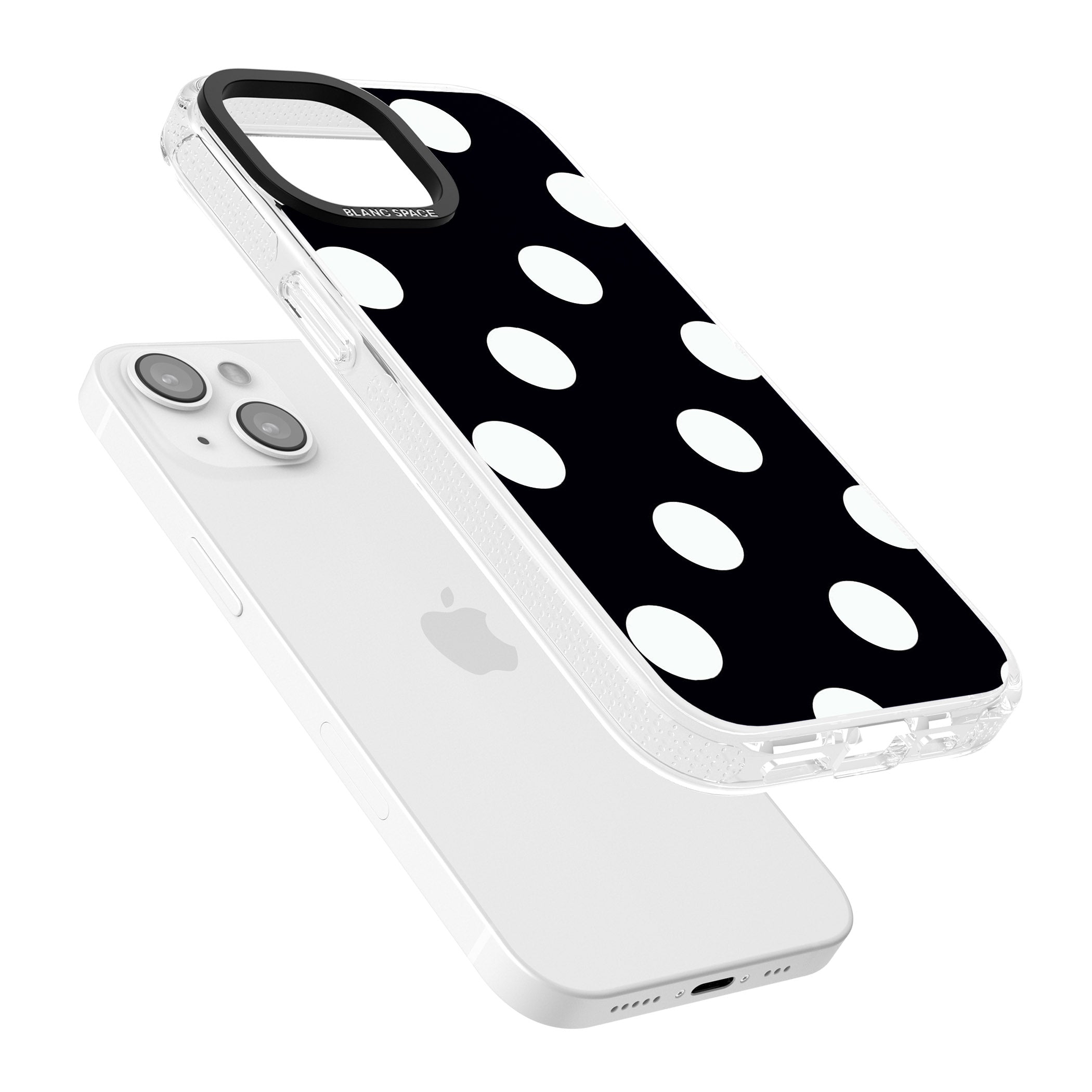 Chic Black Polka Dot iPhone 15 / 14 / 13 Clear Case Impact Air - Blanc Space