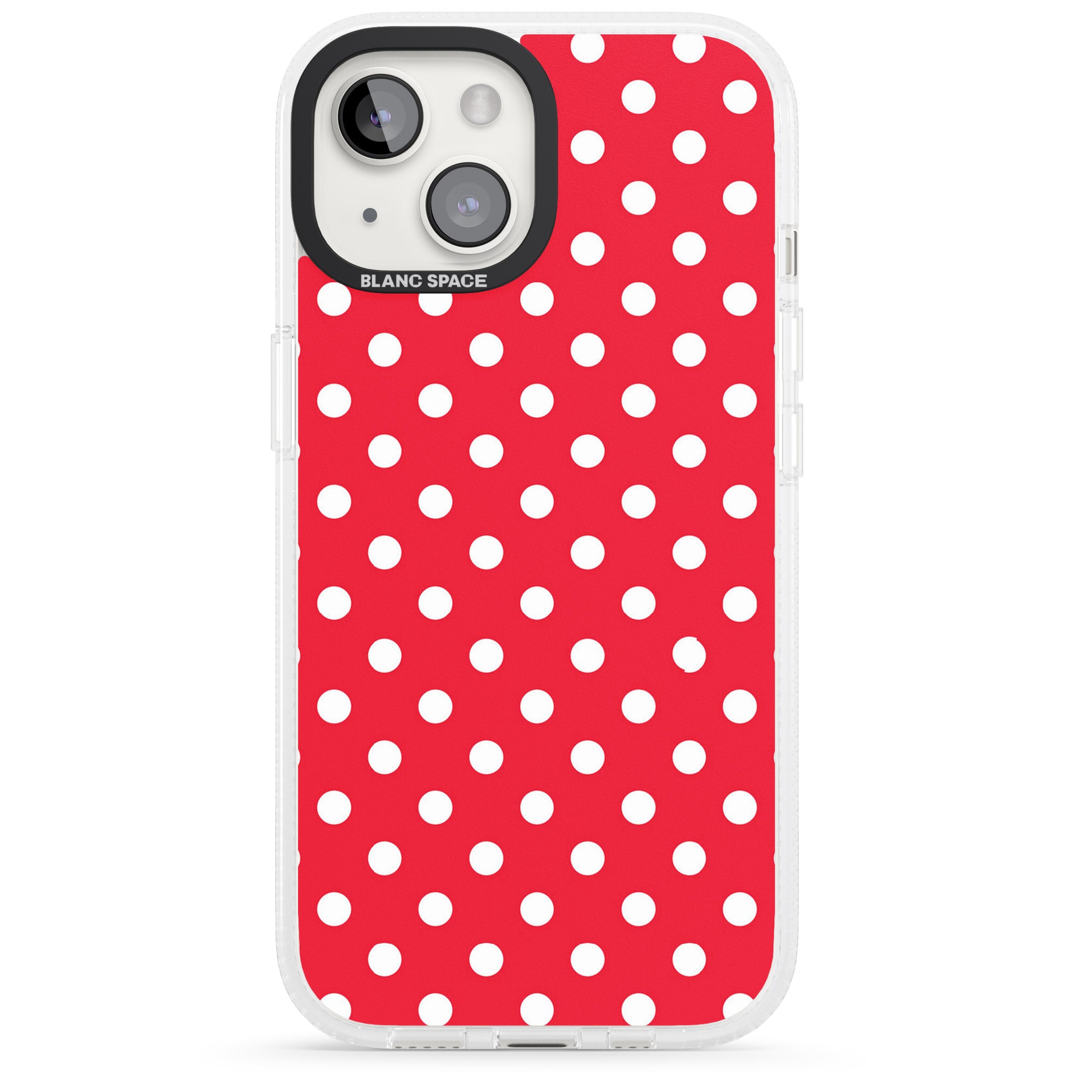 Designer Lava Red Polka Dot iPhone 15 / 14 / 13 Clear Case Impact Air - Blanc Space