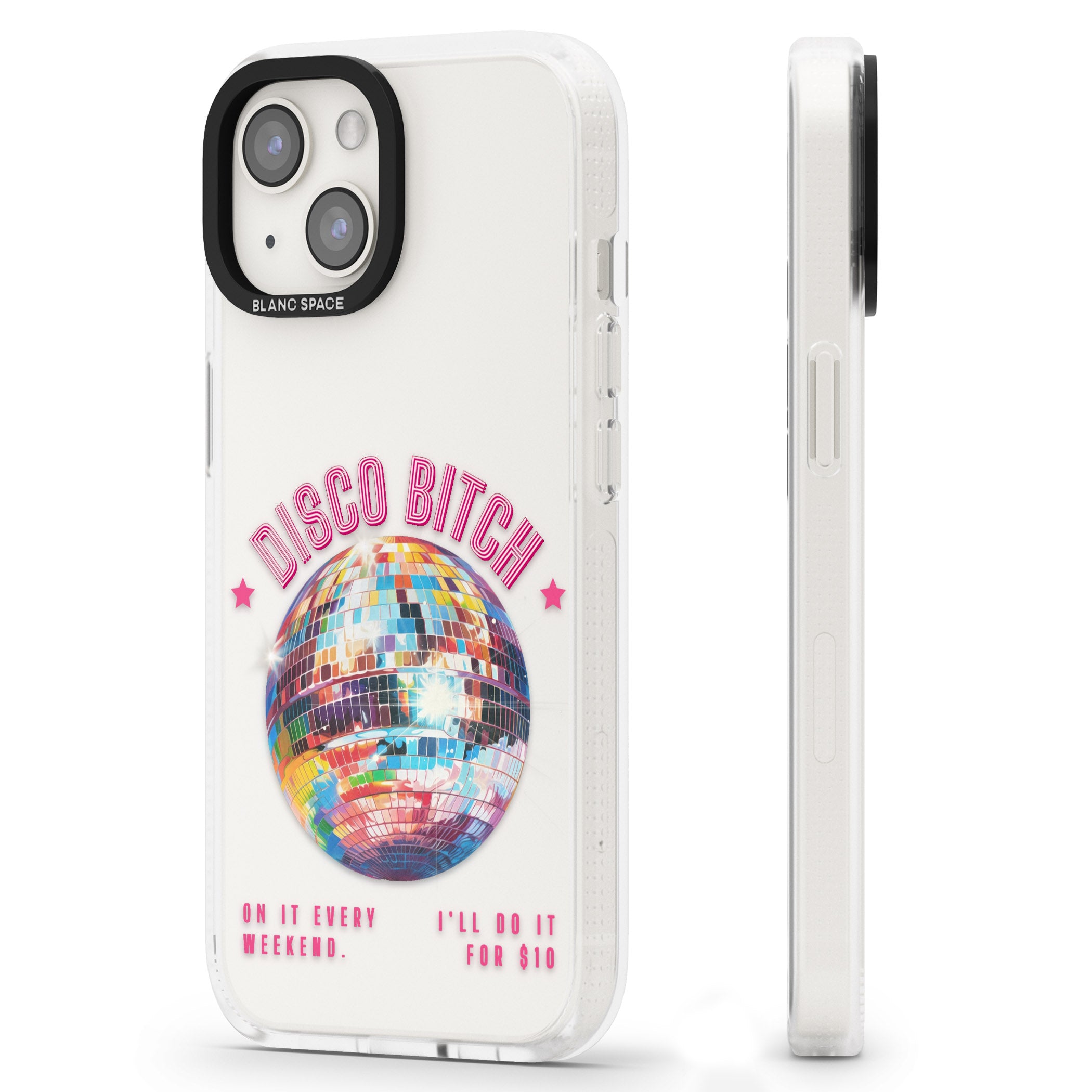 Disco B*tch iPhone 15 / 14 / 13 Clear Case Impact Air - Blanc Space