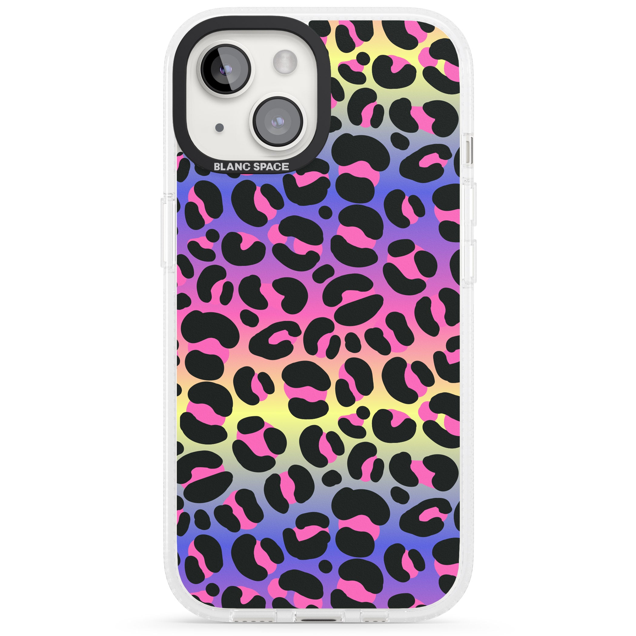 Rainbow Gradient Leopard Print iPhone 15 / 14 / 13 Clear Case Impact Air - Blanc Space