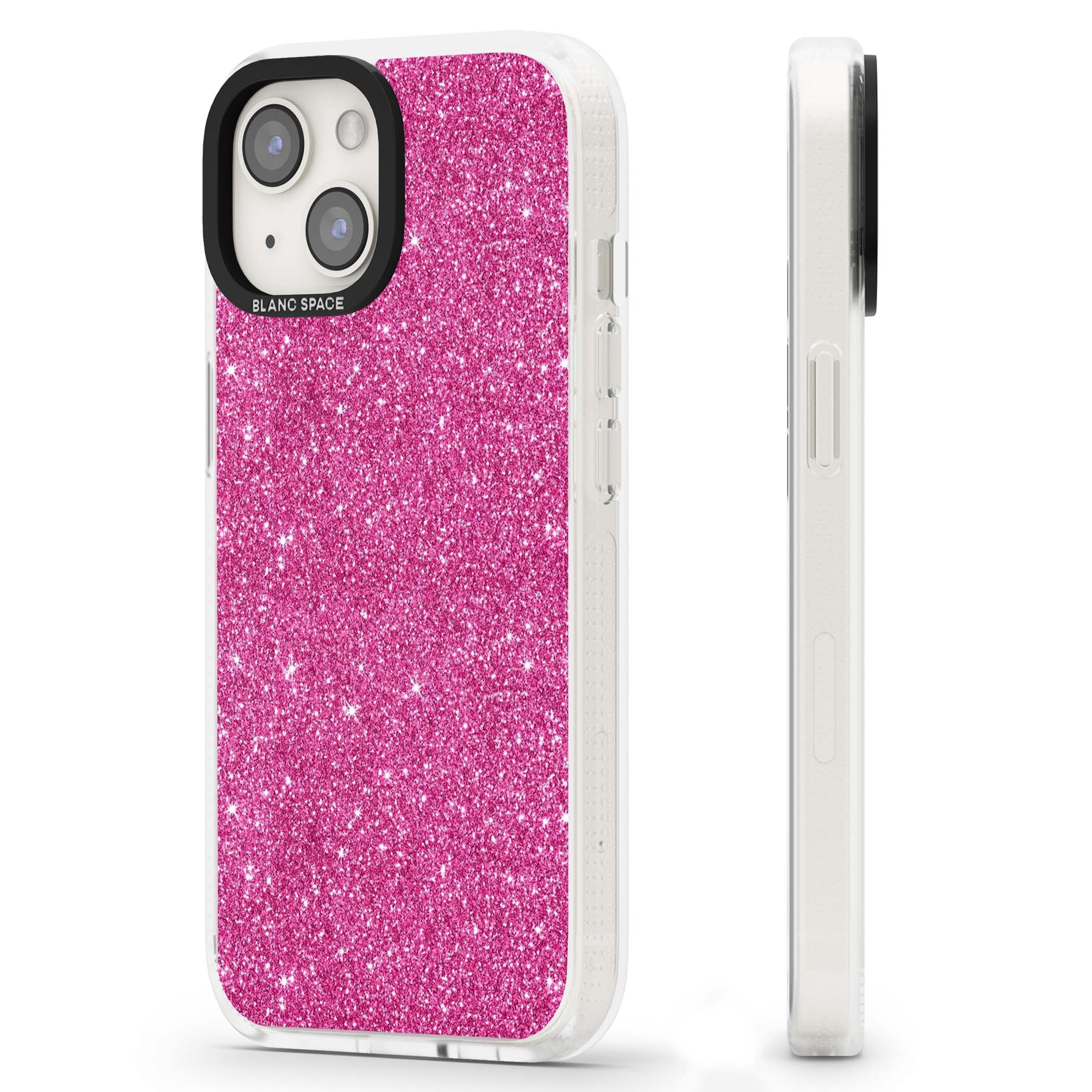 Pink Glitter Y2K iPhone case featuring hot pink glitter wallpaper with sparkle shimmer effect | Clear Case Impact Air case for iPhone 15, iPhone 15 Plus