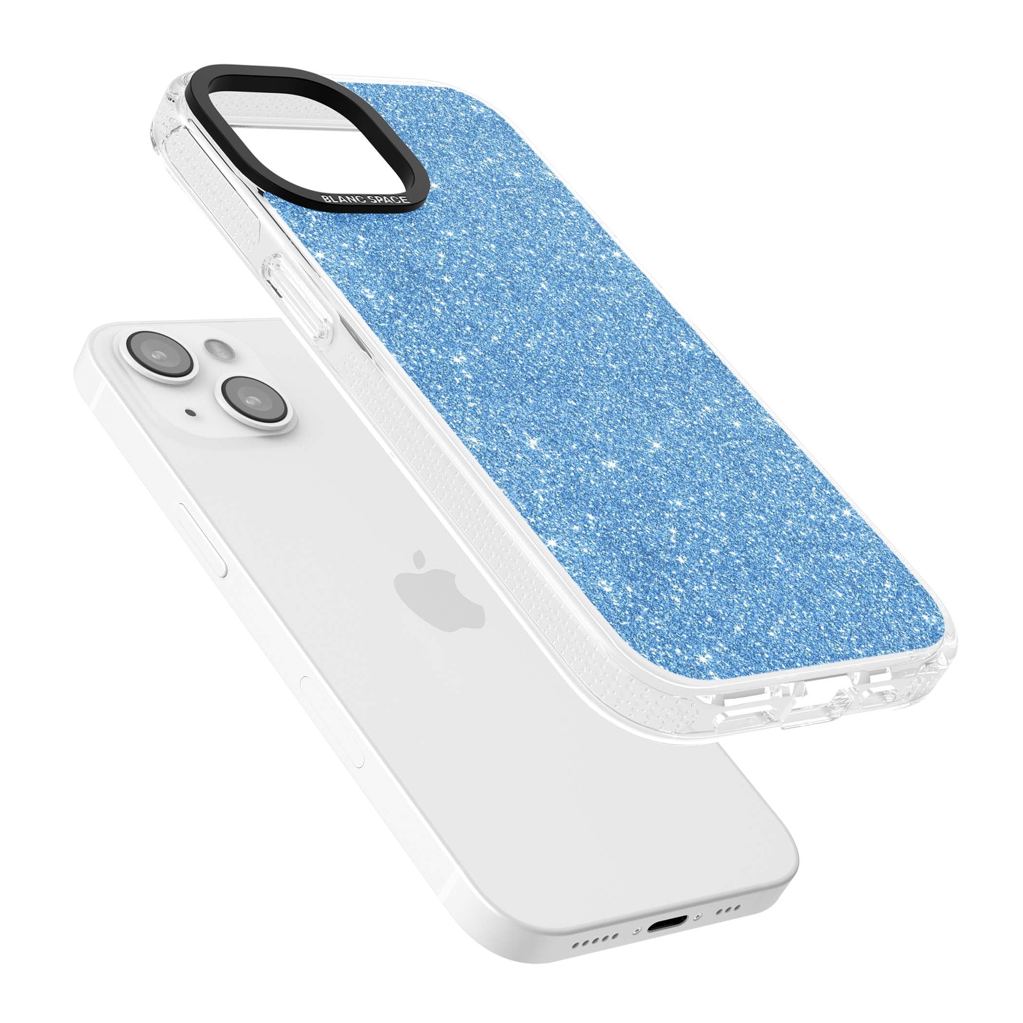 Blue Glitter blue glitter iPhone case featuring dense sparkling cerulean glitter with a glamorous shimmering finish | Clear Case Impact Air case for iPhone 15, iPhone 15 Plus