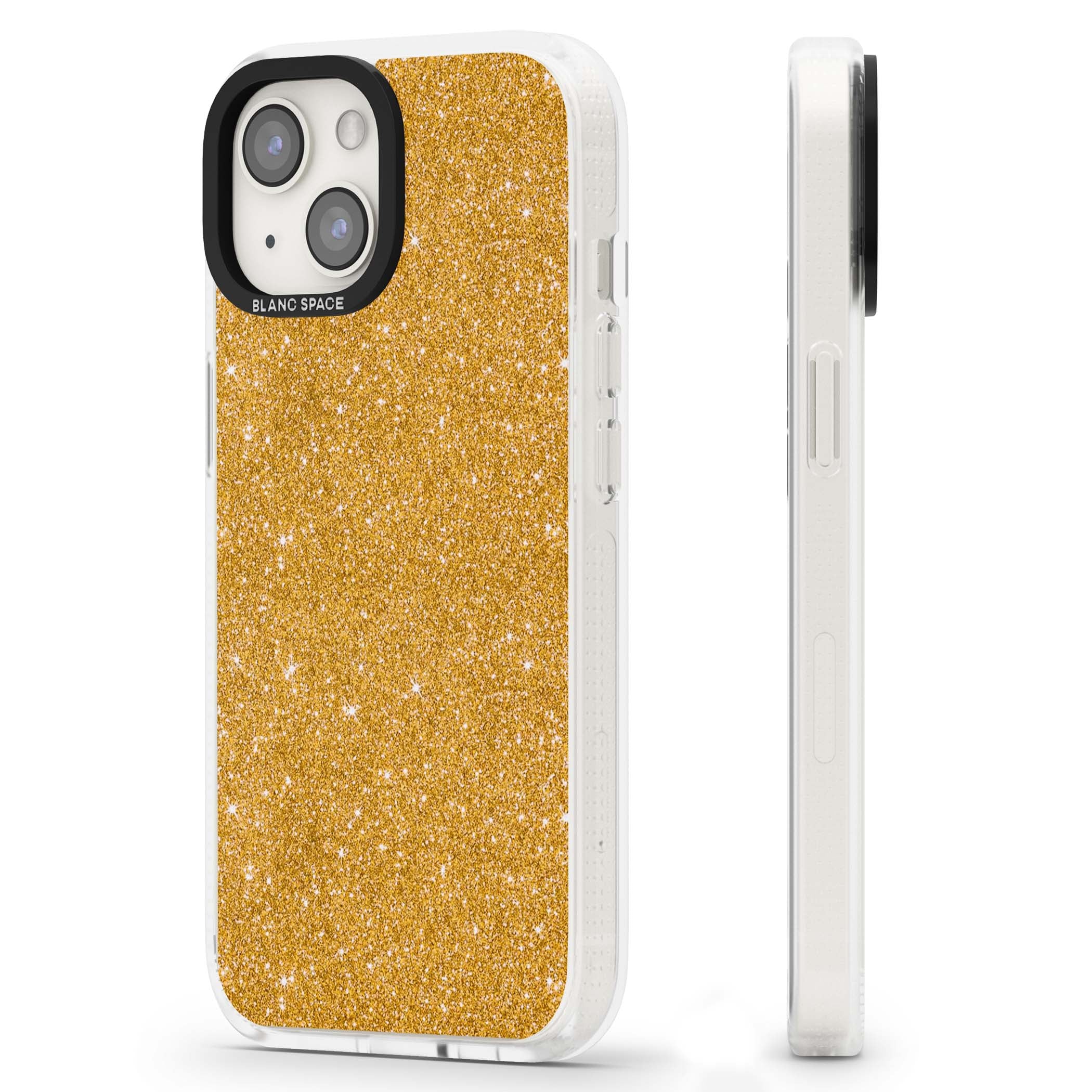 Gold Glitter gold glitter iPhone case featuring a shimmering sparkle wallpaper design in luxury gold | Clear Case Impact Air case for iPhone 15, iPhone 15 Plus