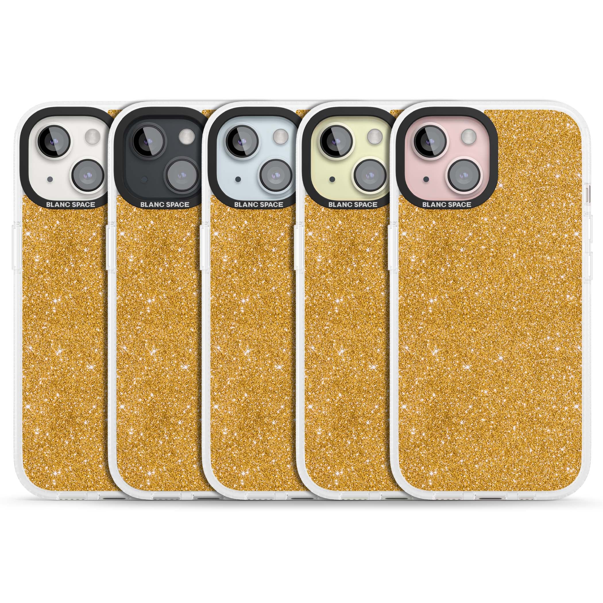 Gold Glitter gold glitter iPhone case featuring a shimmering sparkle wallpaper design in luxury gold | Clear Case Impact Air case for iPhone 15, iPhone 15 Plus