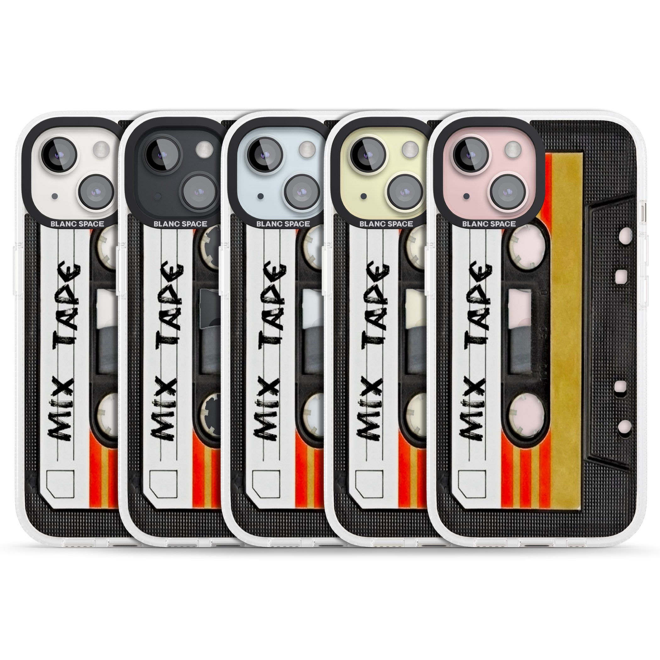 Retro Mix Tape iPhone 15 / 14 / 13 Clear Case Impact Air - Blanc Space
