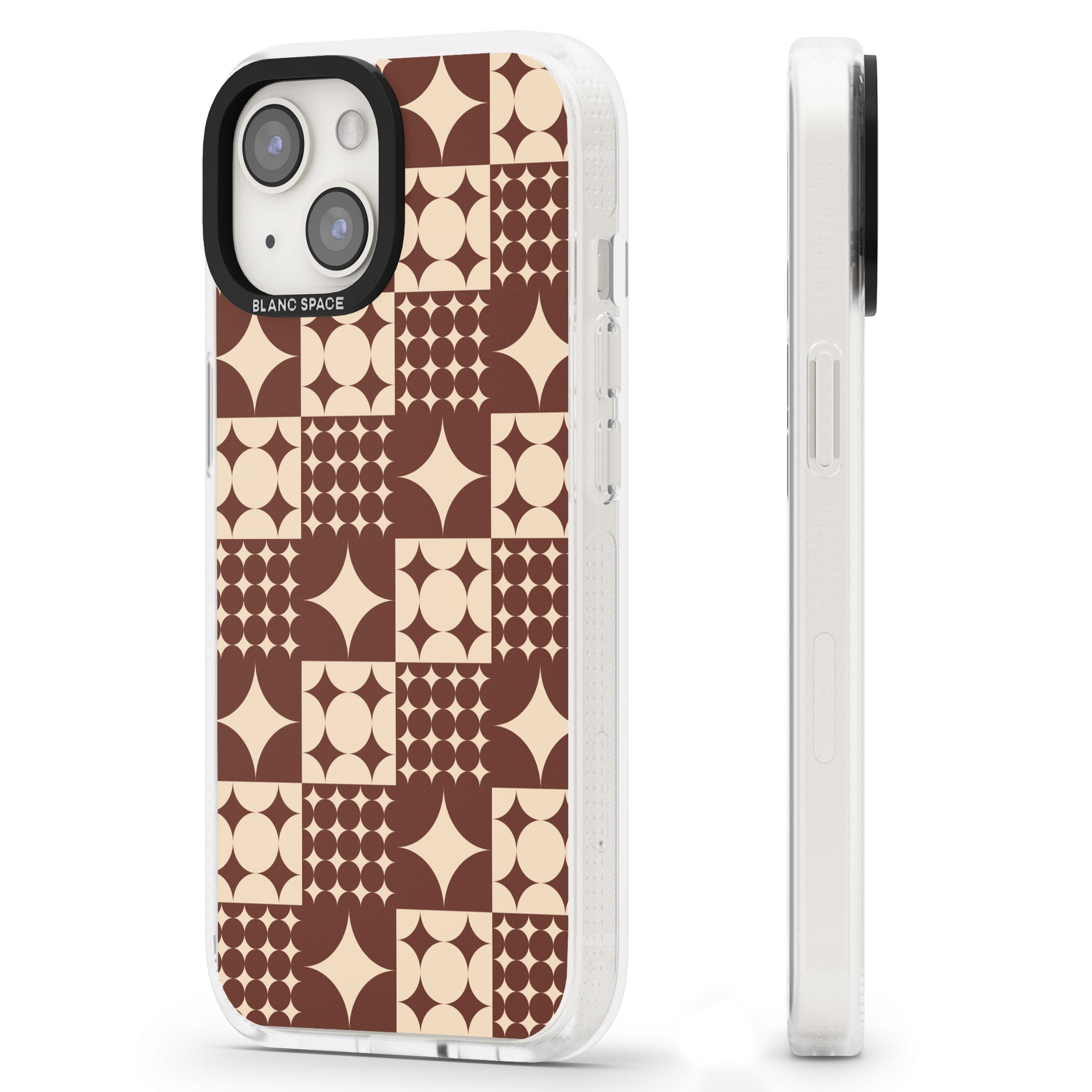 Mid-Century Brown Checked iPhone 15 / 14 / 13 Clear Case Impact Air - Blanc Space