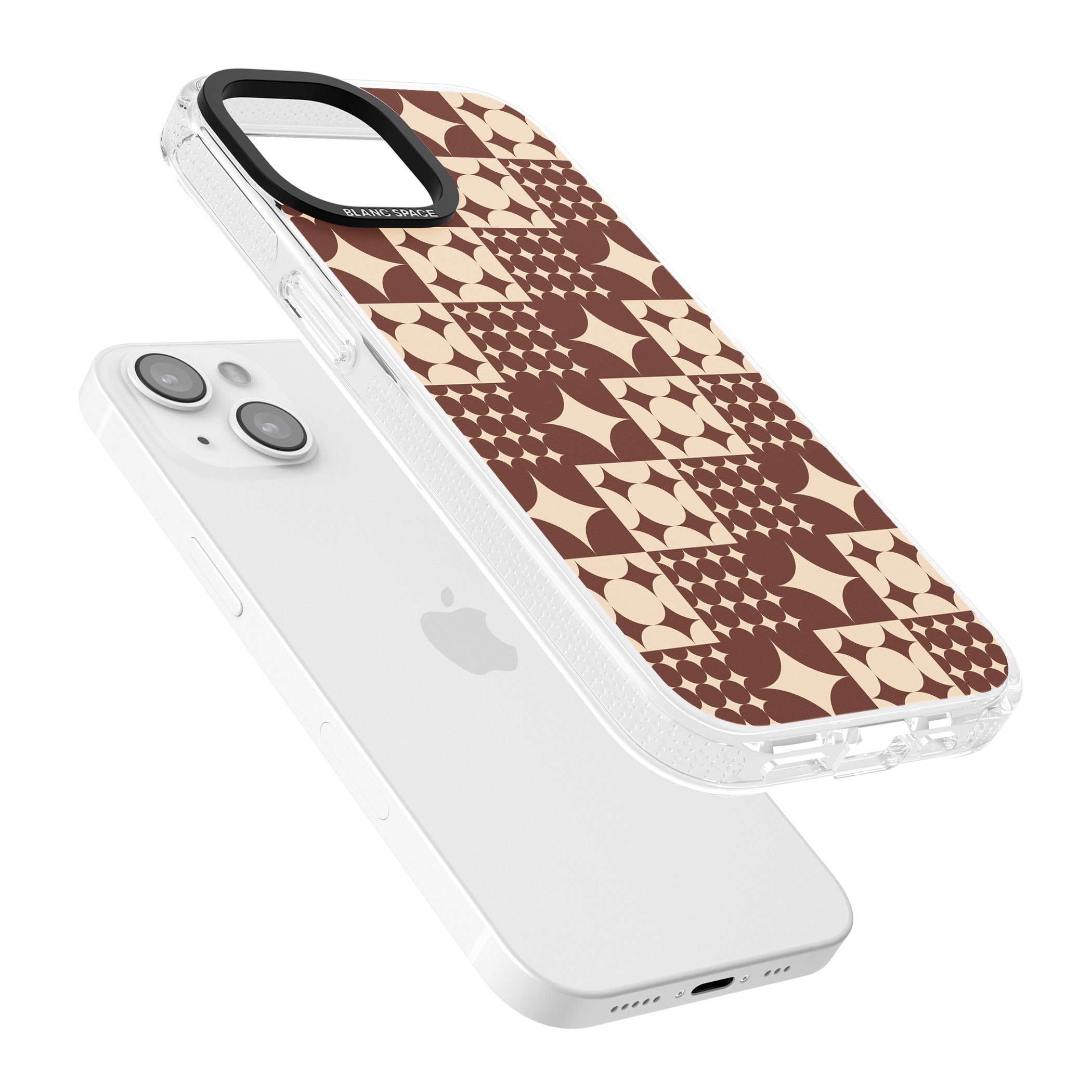 Mid-Century Brown Checked iPhone 15 / 14 / 13 Clear Case Impact Air - Blanc Space