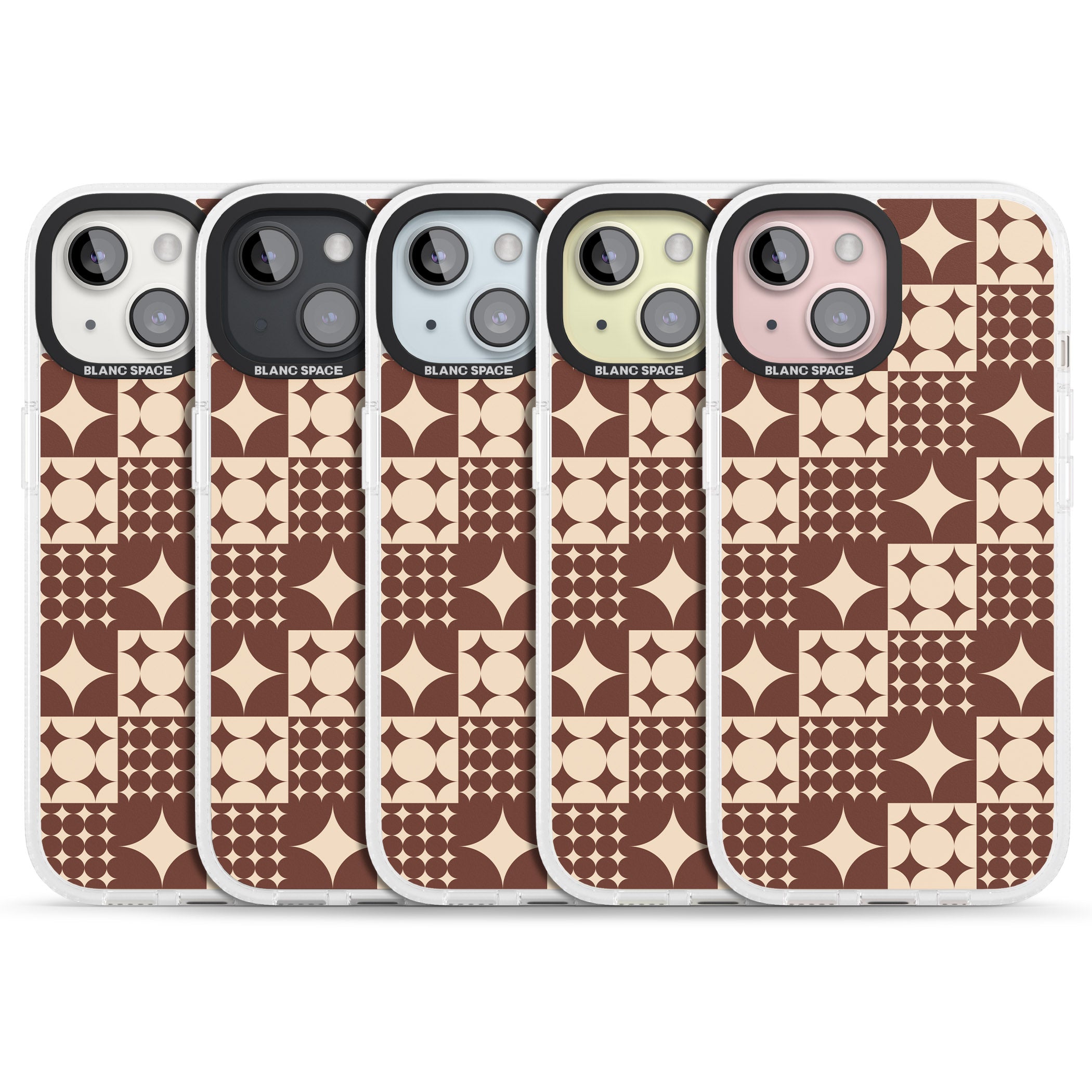 Mid-Century Brown Checked iPhone 15 / 14 / 13 Clear Case Impact Air - Blanc Space