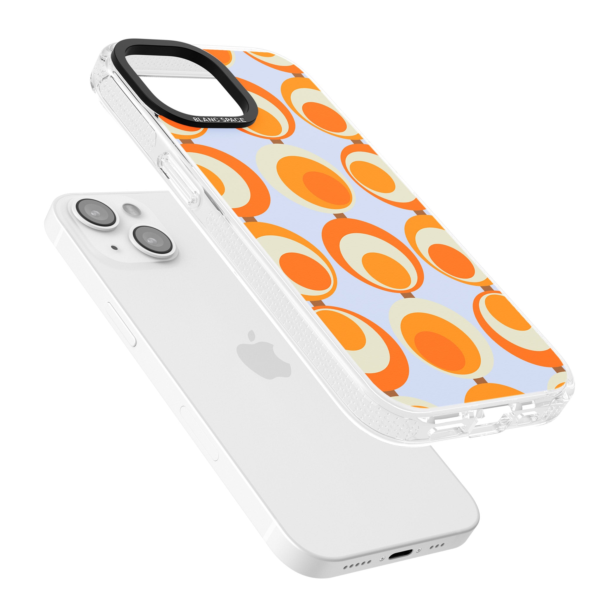 Mid-Century Blue & Orange Pattern iPhone 15 / 14 / 13 Clear Case Impact Air - Blanc Space